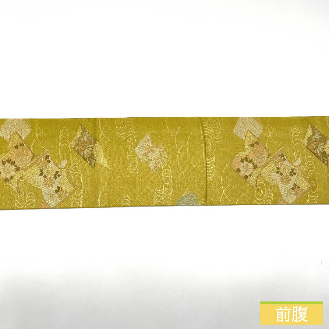 Nagoya Obi, Pure Silk, S-Rank, Gold (Kanairo), Japanese Pattern, Kanze Stream, Bamboo, Length 345cm, Six-Ply, Semi-Formal, Gold, Item No. 1124009612321, Nagoya Style