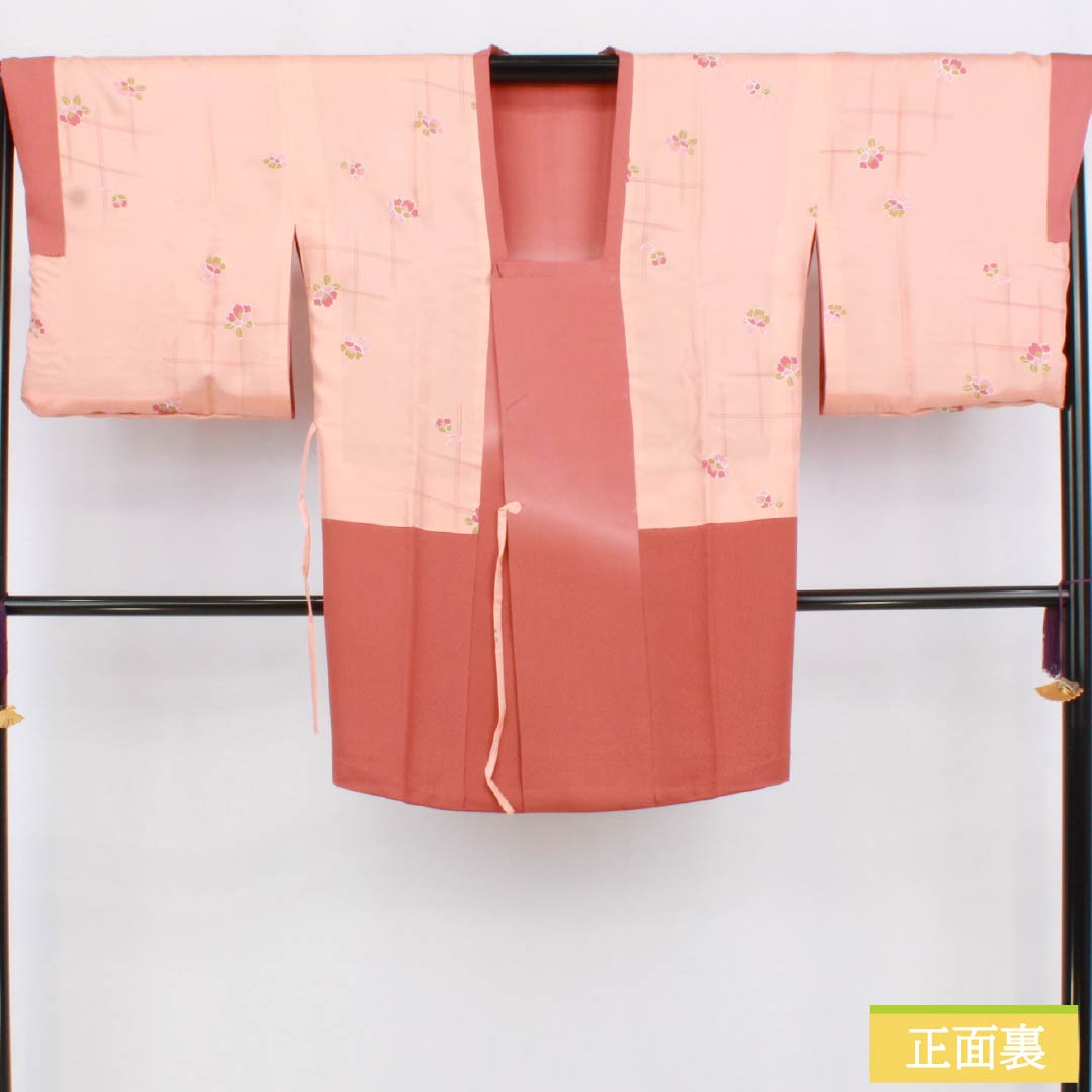 道行コート 正絹 Sランク 身丈88.5cm 裄丈68cm 紅唐色（べにとういろ） 刺繍 金彩加工 花 袷 赤系 1117001212912