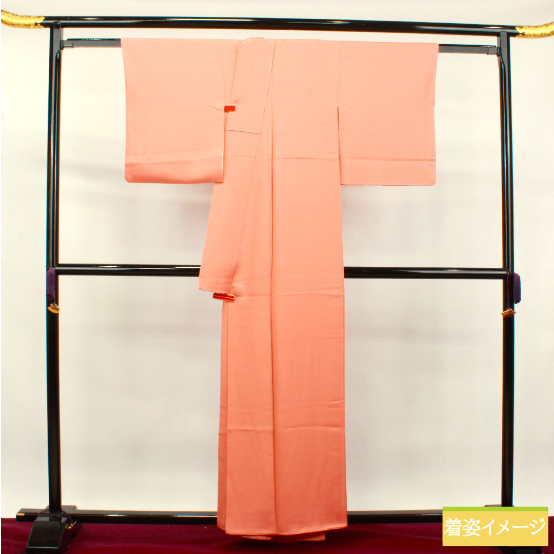 色無地 正絹 身丈157.5cm 裄丈62cm 珊瑚色（さんごいろ） 素無地 袷 Sランク ピンク系 1114001112313