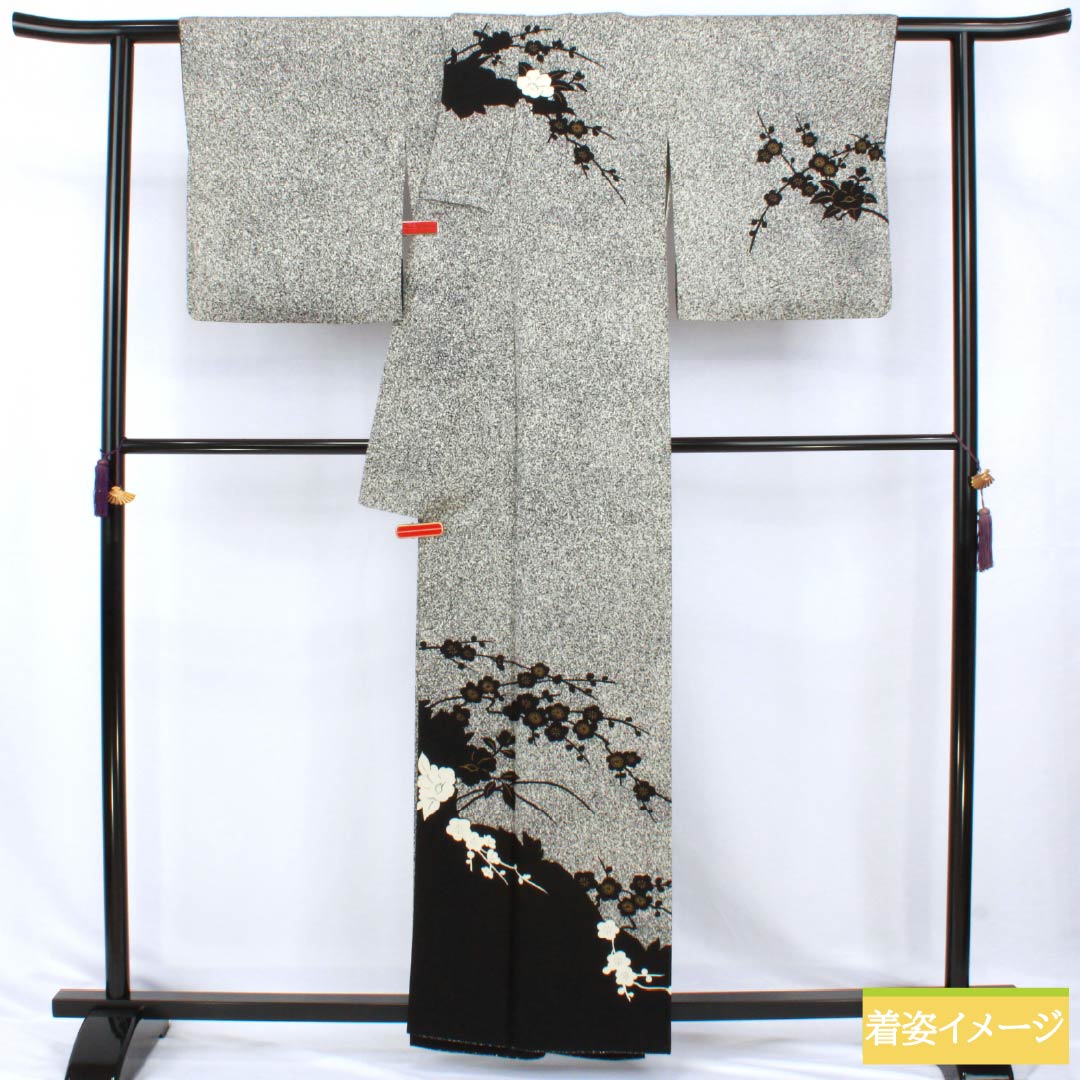 Homongi Silk S-rank Awase Length 159.5cm Sleeve Length 66cm Tataki Dye Plum Monochrome 1112007662327