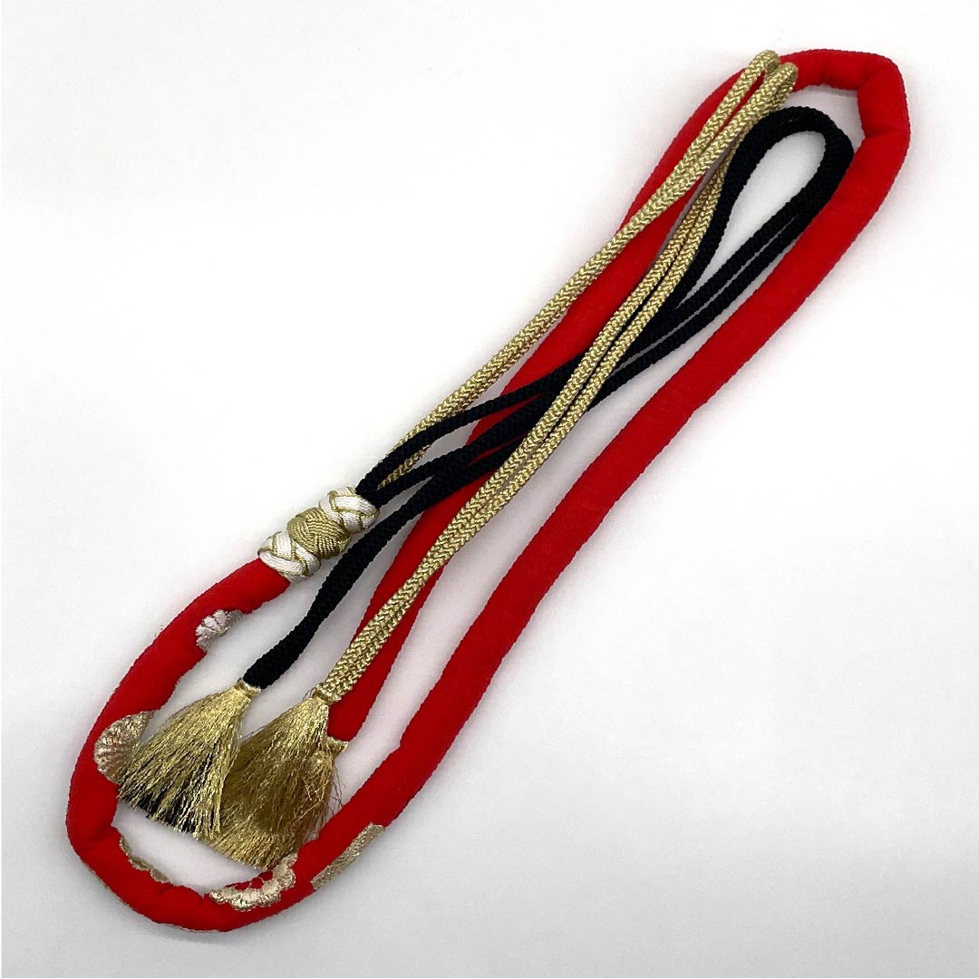 帯締め  Sランク  赤紅色（あかべにいろ） 振袖用 丸ぐけ 花柄 長さ約176.5cm 幅約1.7cm フォーマル 赤系 1135004182412