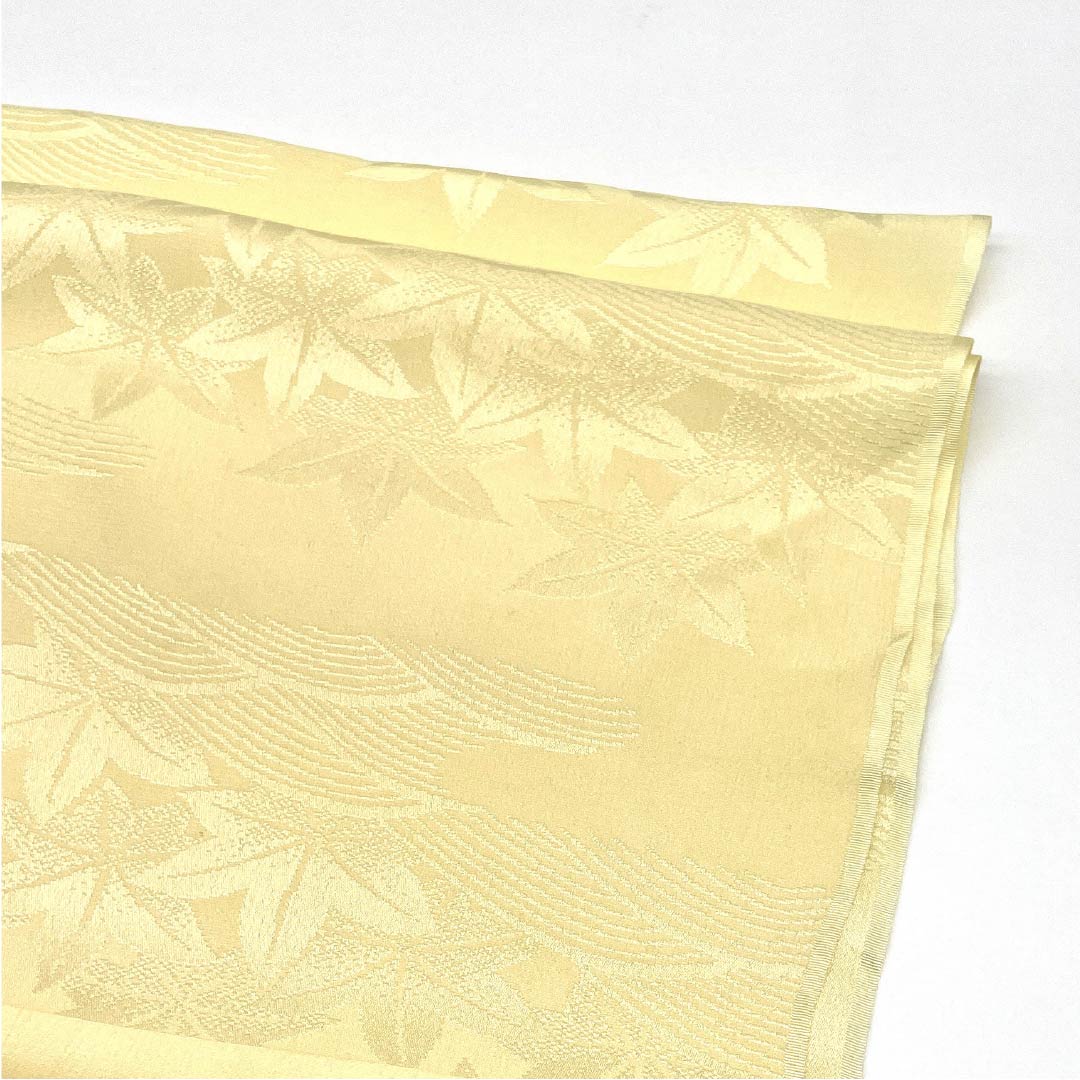 Obiage, pure silk, formal, pale yellow, autumn leaves, classic pattern, length 164cm, width 28cm, S rank, yellow, 1136000472923