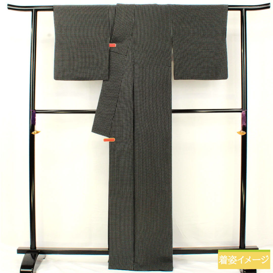 Komon, pure silk, length 165.5cm, sleeve length 66cm, lined, geometric pattern, A rank, black, 1115004713510
