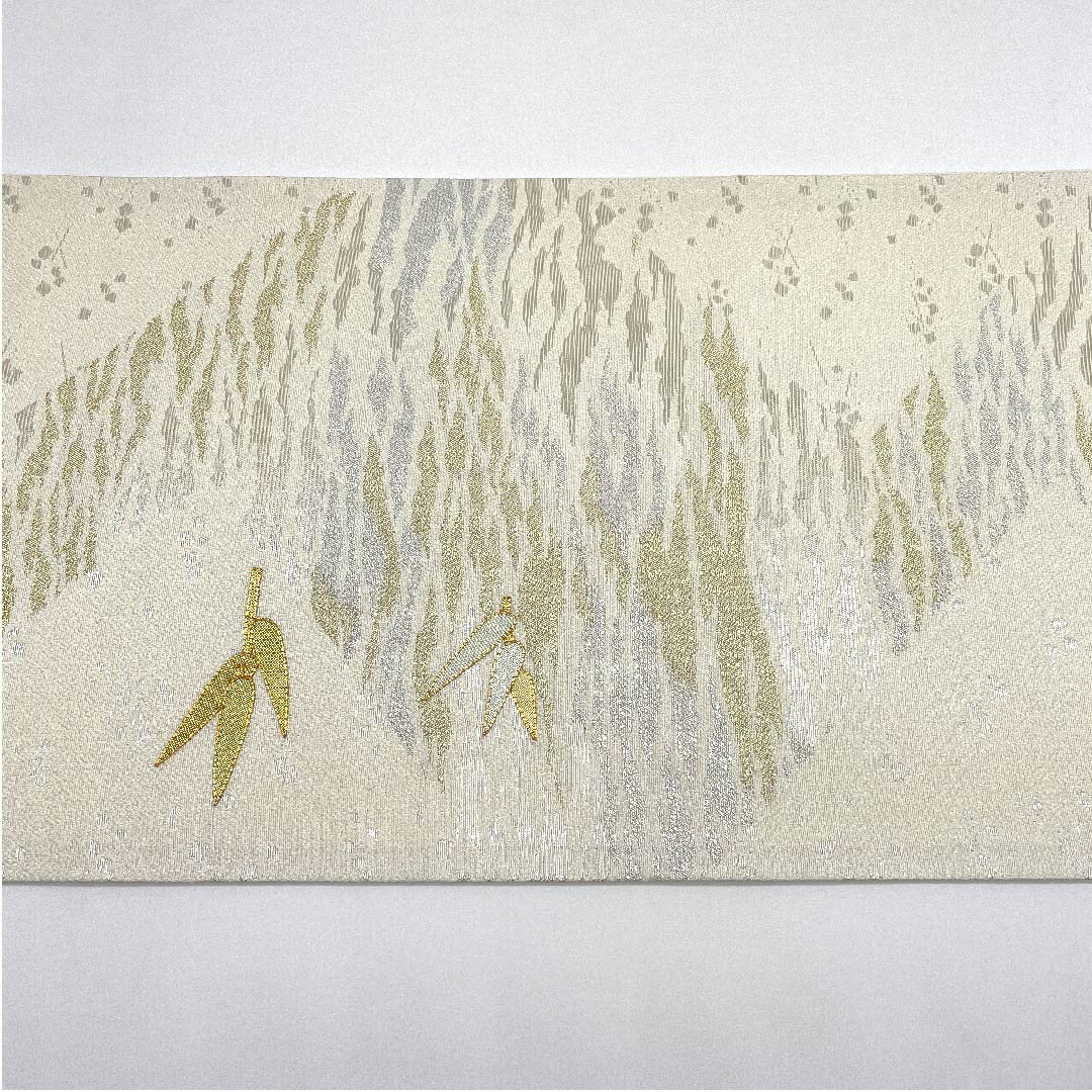 【未仕立】袋帯 正絹 Sランク 白色 おしどり 佐賀錦 金駒刺繍  帯丈439cm ポイント柄 フォーマル 白系 1123006822311
