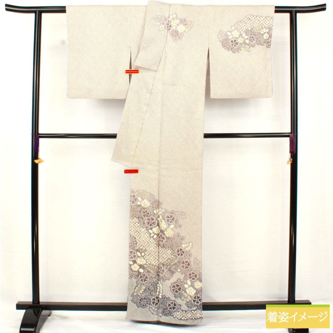 訪問着 正絹 袷 身丈161.5cm 裄丈61.5cm 淡紫色（たんししょく） 総絞り 辻ヶ花 Aランク 紫系 1112005473420