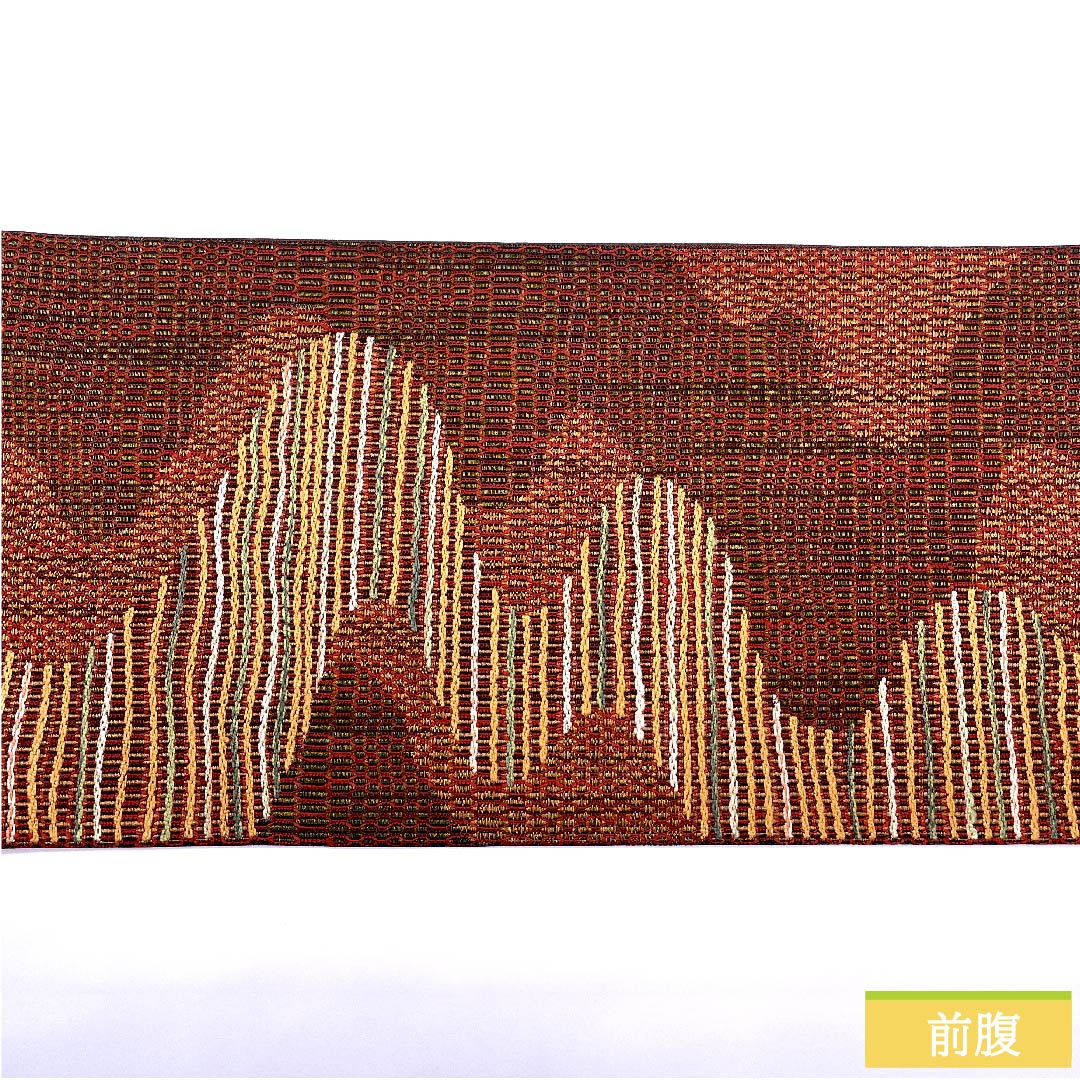 袋帯 牛血紅色（ぎゅうけつこういろ） 変わり流水 帯丈442cm 正絹 Sランク 全通 カジュアル 赤系 1123010432312
