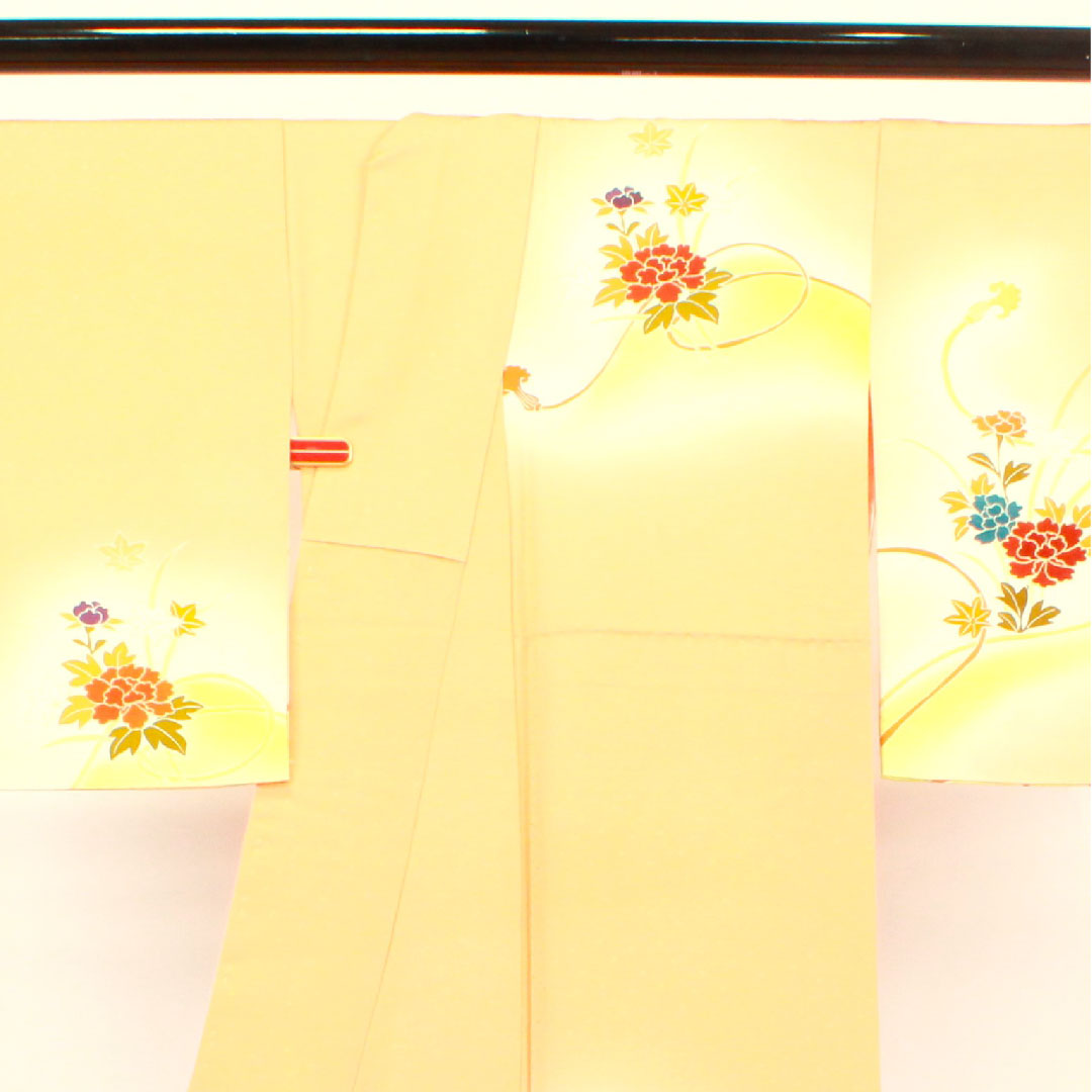 訪問着 袷 身丈152.5cm 裄丈64cm 朱華色 京友禅 花車 正絹 Sランク 朱系 1112002312216