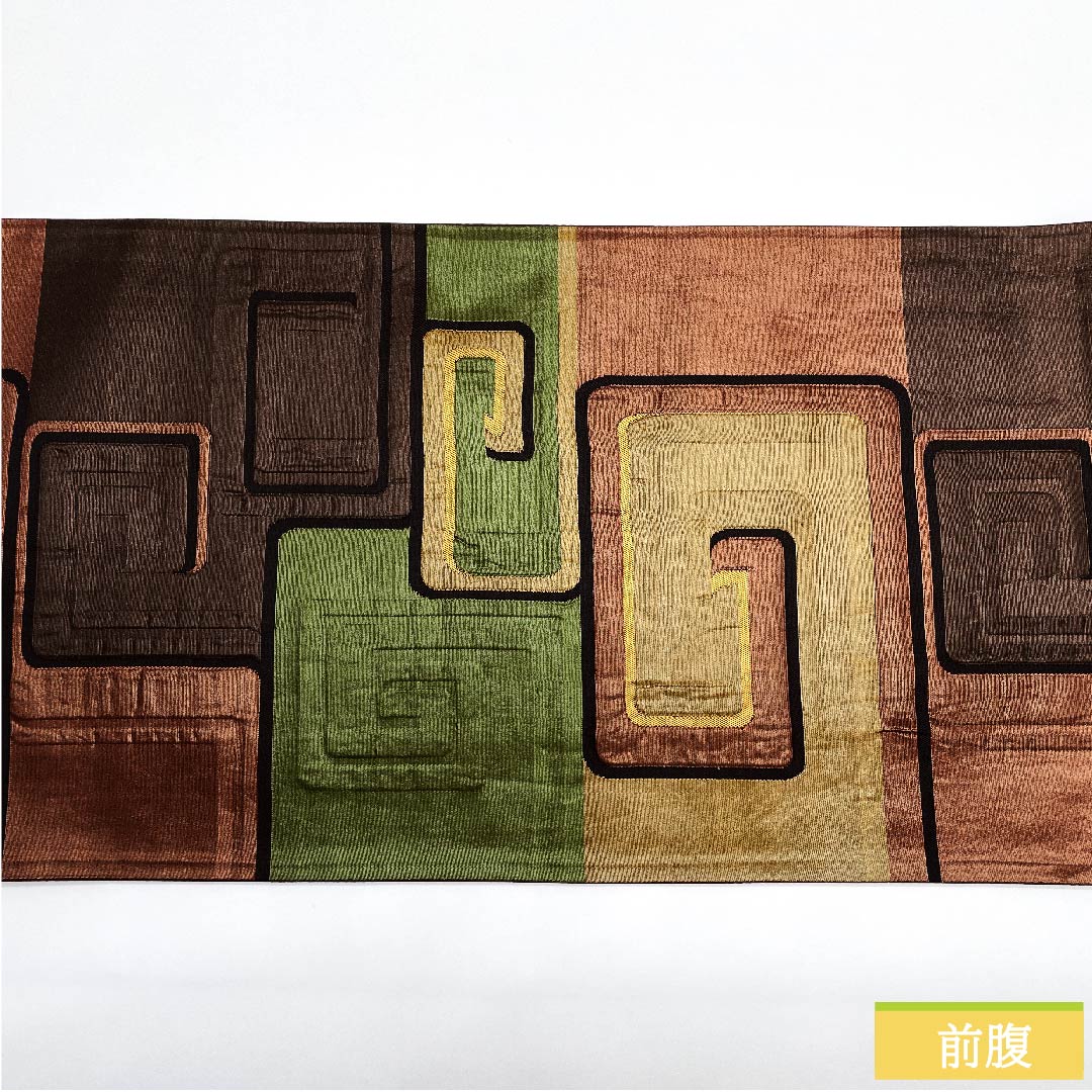 袋帯 憲法茶色（けんぽうちゃいろ） 横段 幾何学模様 帯丈412cm 正絹 Sランク 六通 カジュアル 茶系 1123010372314