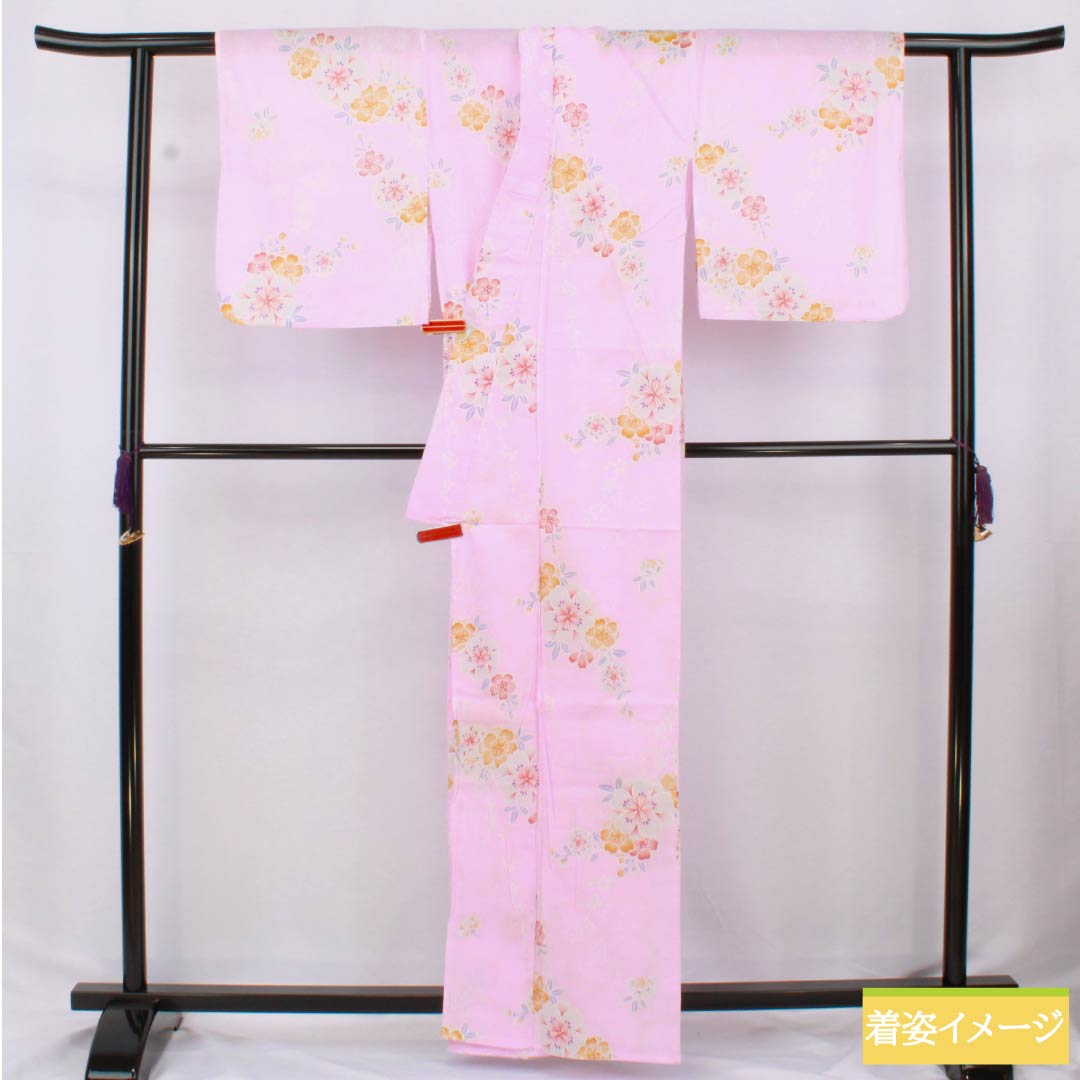 浴衣 木綿 身丈161.5cm 裄丈65.5cm Sランク 単衣 ピンク系 唐棣色（にわうめいろ） 桜 1118006272413
