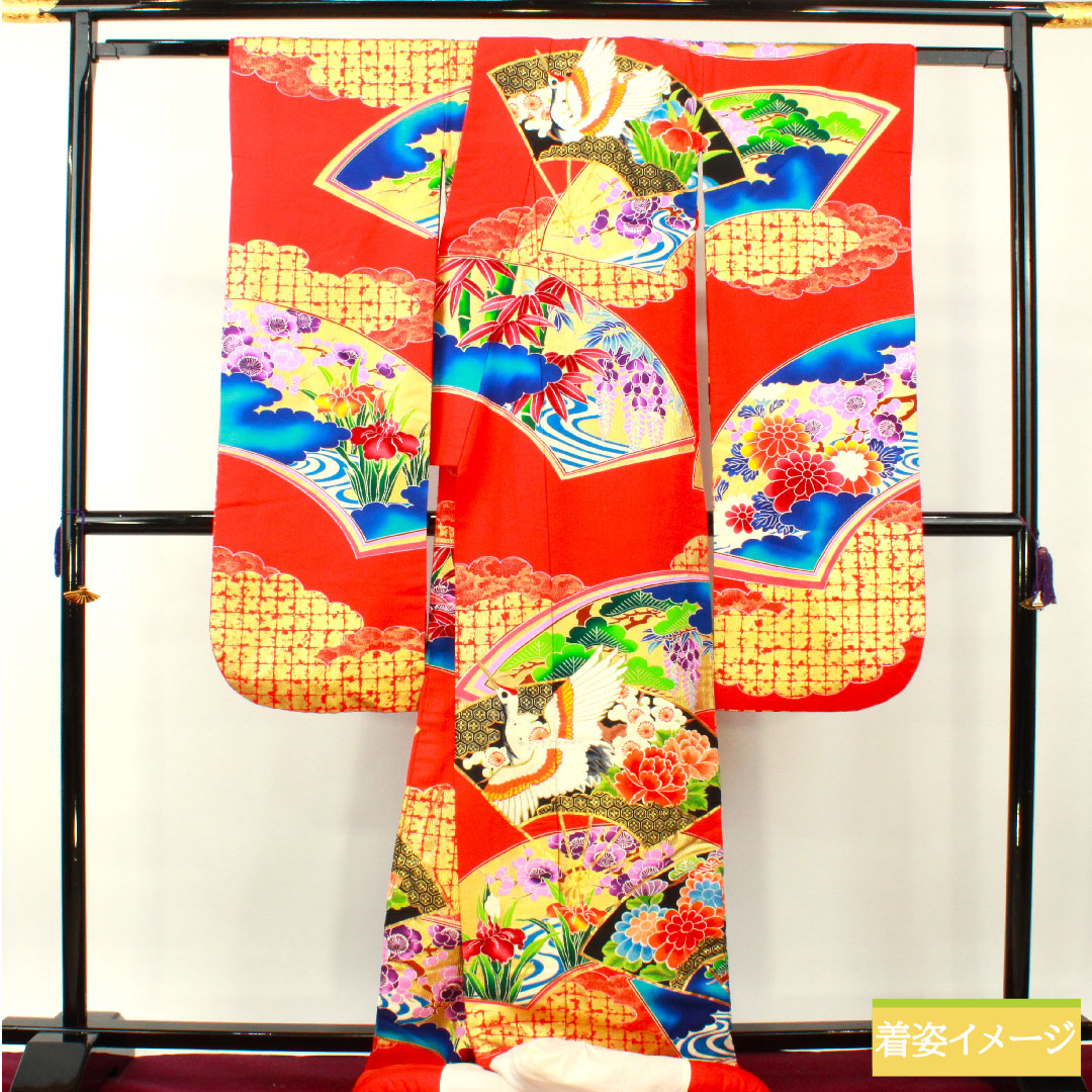 色打掛 正絹 身丈184cm 裄丈65.5cm 猩々緋色（しょうじょうひいろ） 京友禅 唐織 吉祥文様   Sランク 袷 赤系 1110000832912