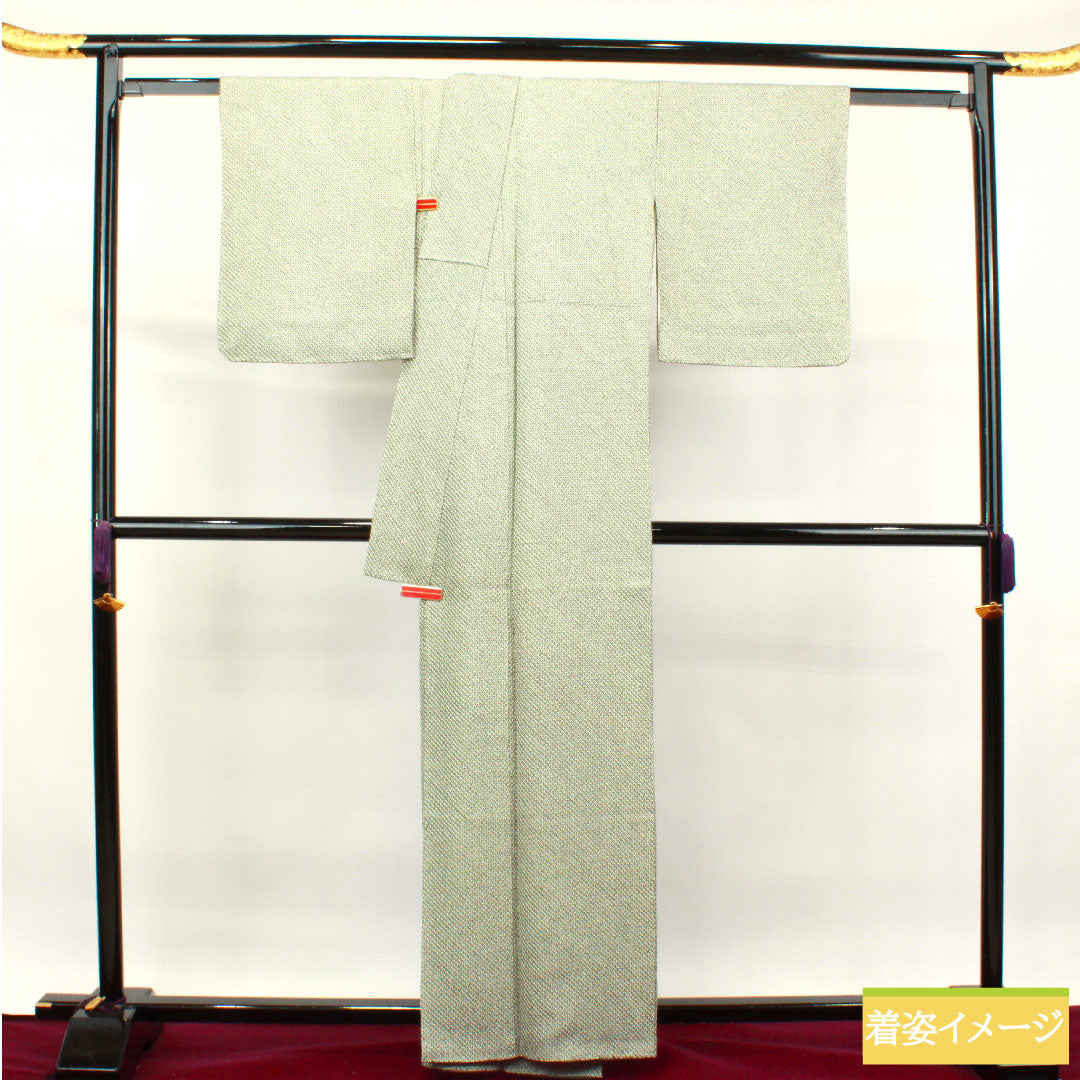 小紋 正絹 身丈161.5cm 裄丈64.5cm 袷  青浅緑色 総絞り しつけ糸付き 未使用品  Sランク 緑系 1115003902419