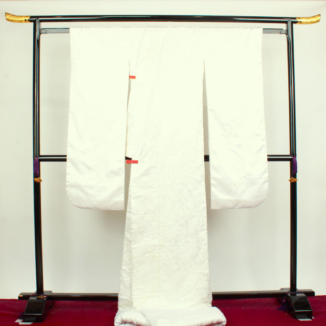 Shiromuku (White Kimono) Length 197cm Embroidery Flower Cart Flower Pattern Polyester B Rank Awase White 1110000524911