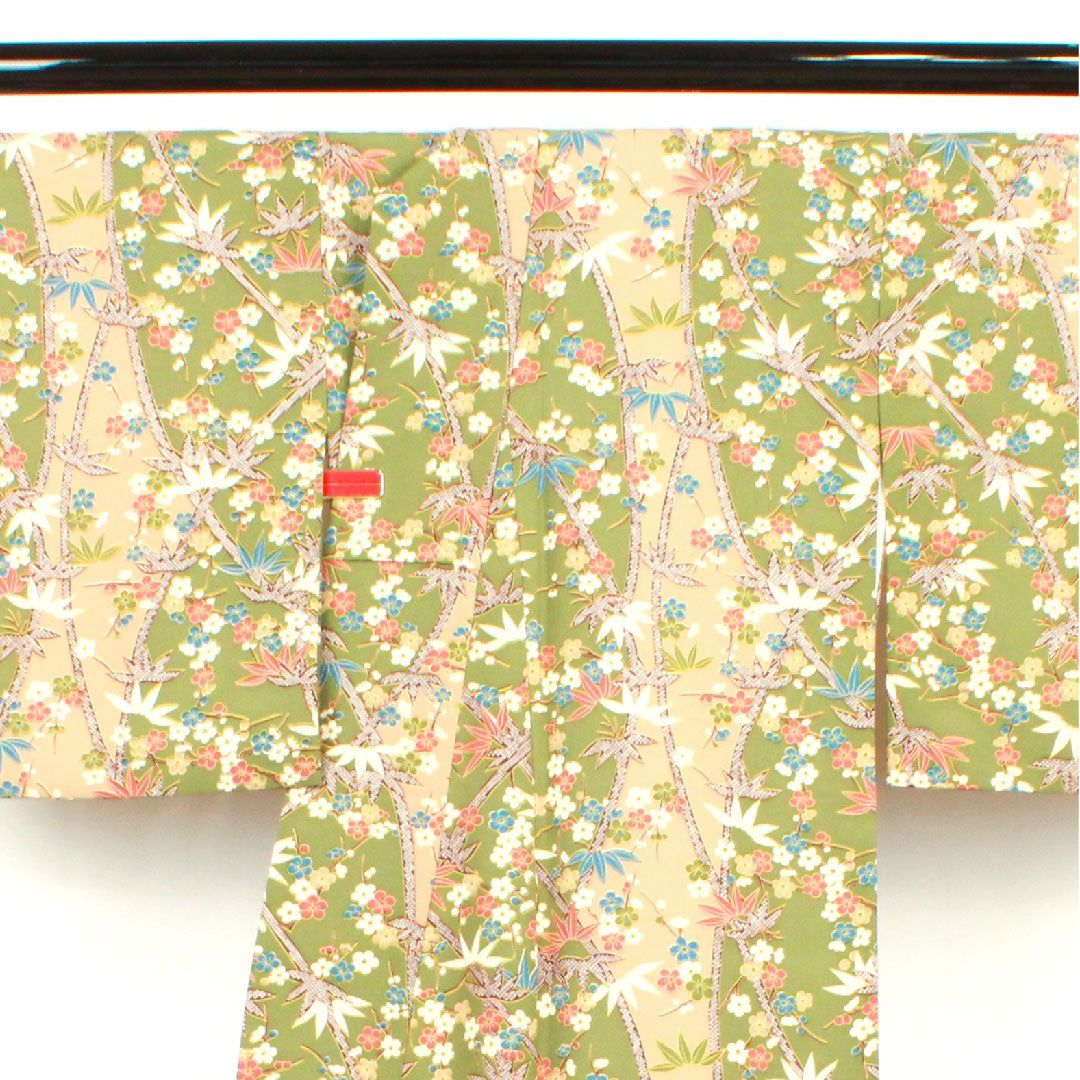 Small pattern, Length 164cm, Sleeve length 66.5cm, Lined, Willow brown, Washable kimono, Bamboo, Plum, Polyester, S rank, Green, 1115002552419