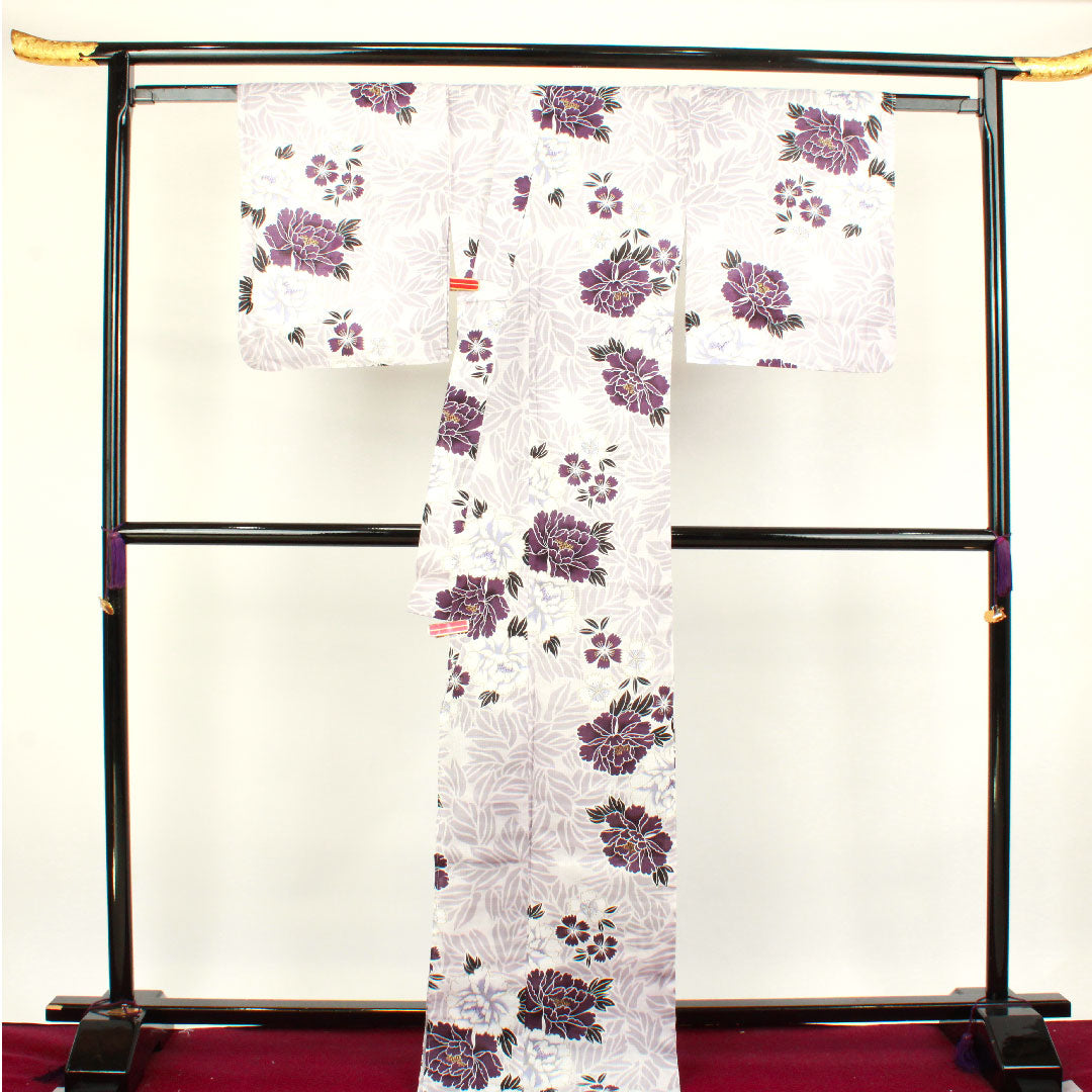 浴衣 牡山茶花 撫子 木綿 Sランク 単衣 身丈172.5cm 裄丈68.5cm 紫系 1118002122620