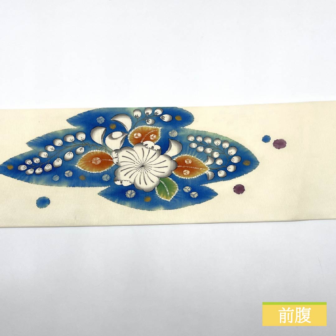 名古屋帯 生成り色（きなりいろ） 染め帯 作家物 辻ヶ花模様 帯丈352cm 正絹 Sランク ポイント柄 セミフォーマル クリーム系 1124008502315 名古屋仕立て