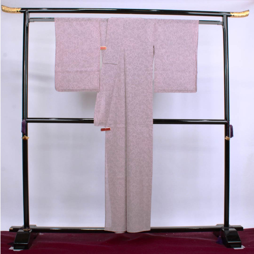 夏物 正絹 小紋 身丈155.5cm 裄丈63.5cm 柴色（ふしいろ） 花模様 紗 Sランク 紫系 1132000222320
