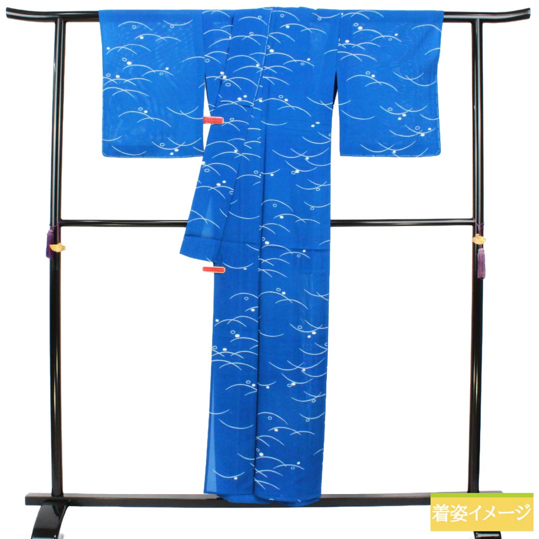 夏物 正絹 小紋 Sランク 身丈153cm 裄丈61cm 碧瑠璃色（へきるりいろ） 露芝 しつけ糸付き 絽 青系 1132003672217