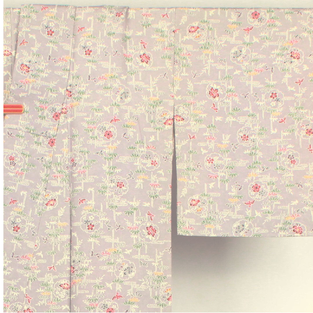 小紋 身丈158cm 裄丈63cm 袷  白藤色 型染 吉祥文様  正絹 Sランク 紫系 1115002102320