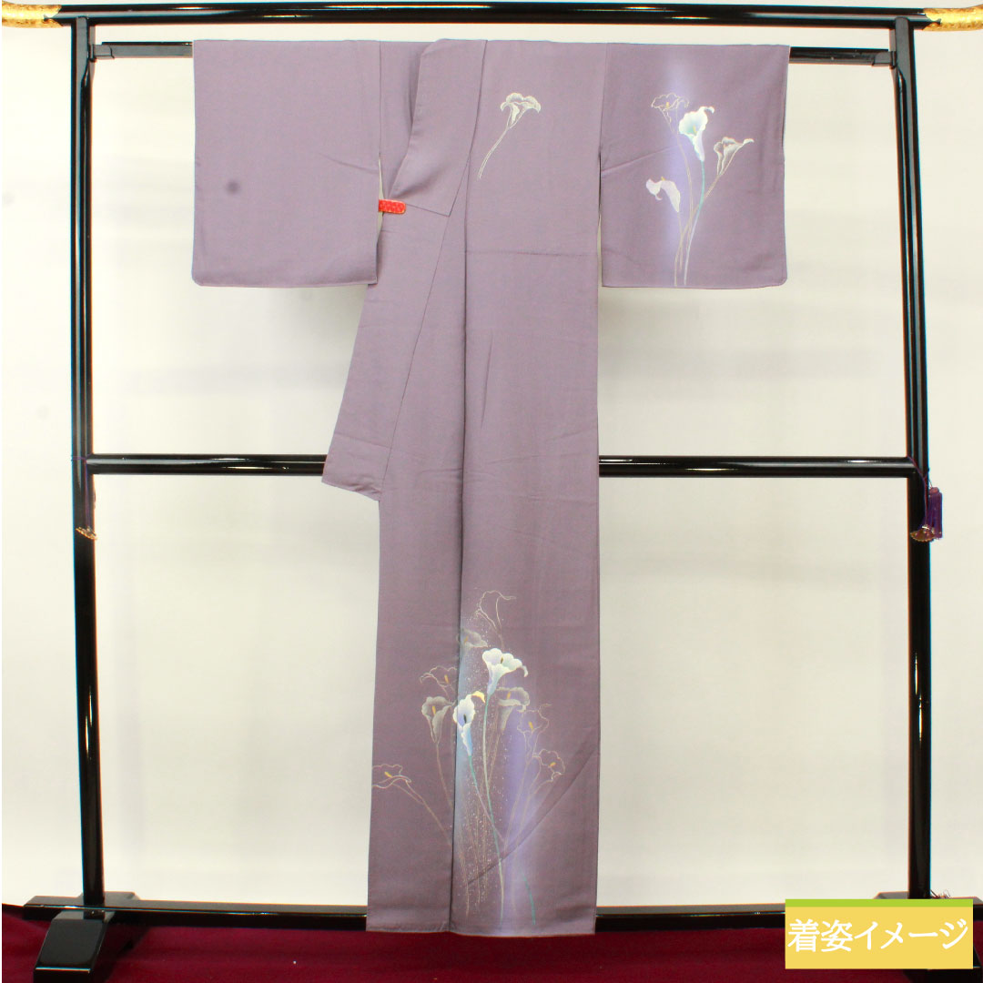 訪問着 正絹 袷 身丈157.5cm 裄丈64.5cm 中滅紫色（なかのけしむらさきいろ） 京友禅 カラー Sランク 紫系 1112004812320