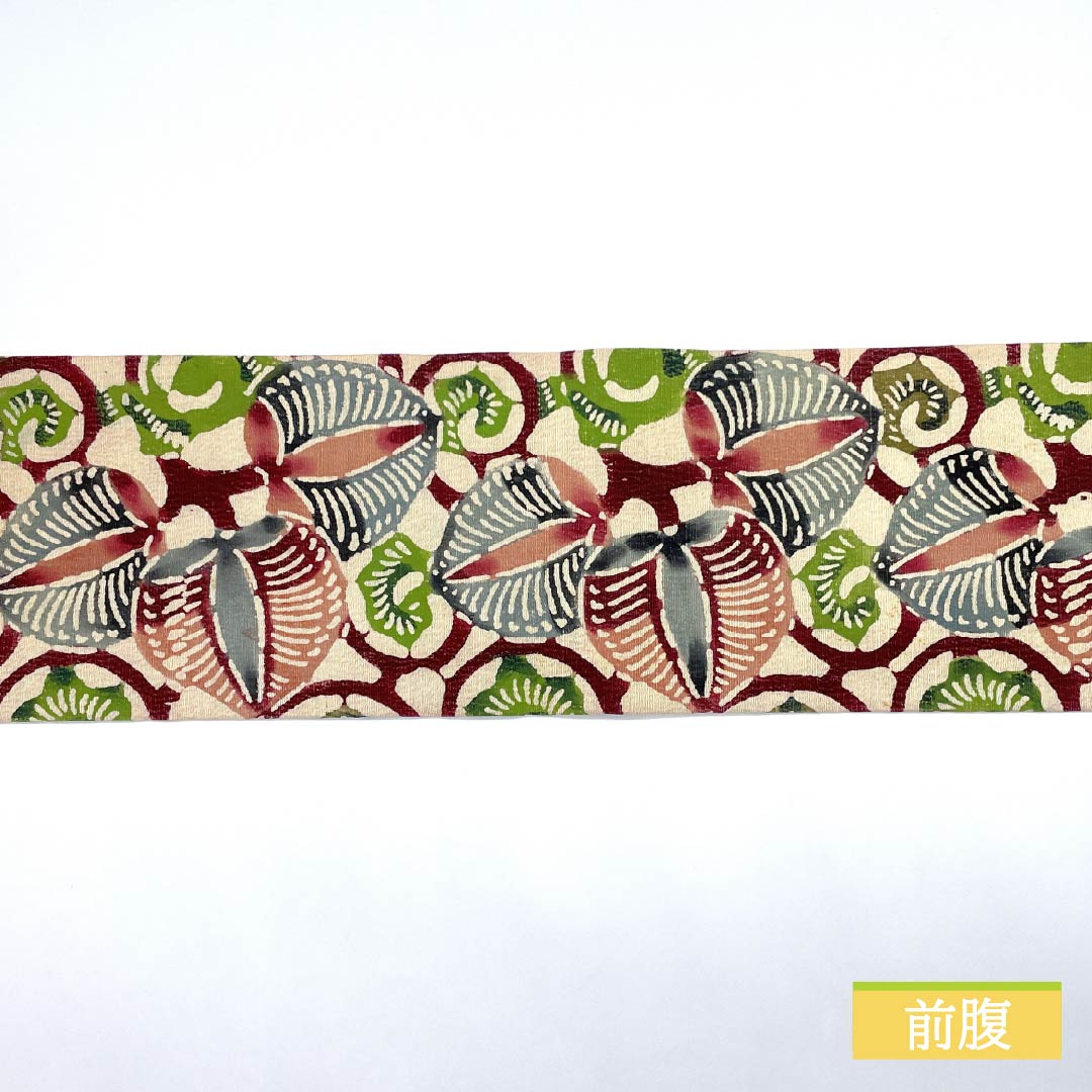 Nagoya obi, natural color (kinariiro), Kyo-Bingata, Aoi, obi length 354cm, pure silk, S rank, six-pass, casual, cream-colored, 1124006942315, Nagoya-made