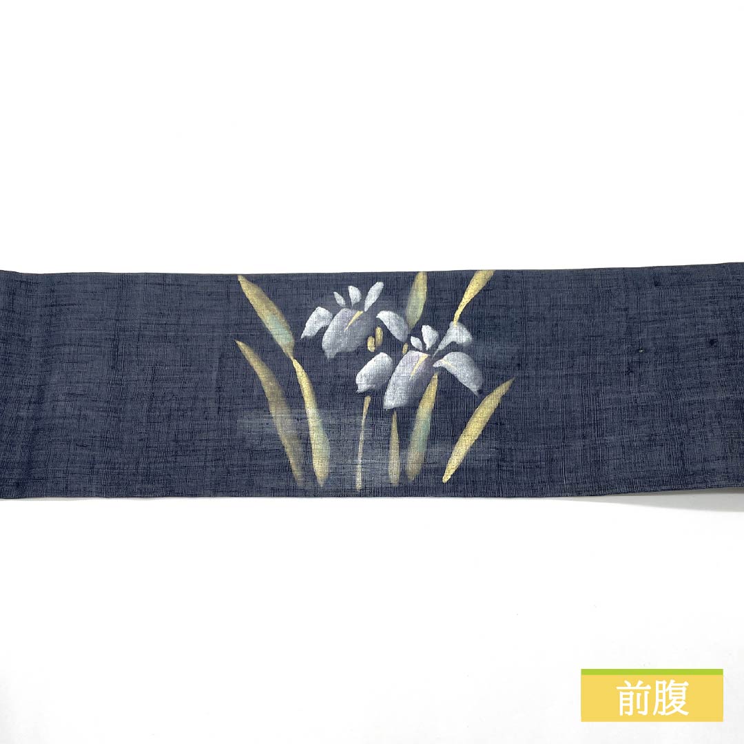 Nagoya obi, cotton, navy blue, dyed obi, iris, summer obi, obi length 365cm, S rank, point pattern, semi-formal, blue, 1124006822317, Nagoya style
