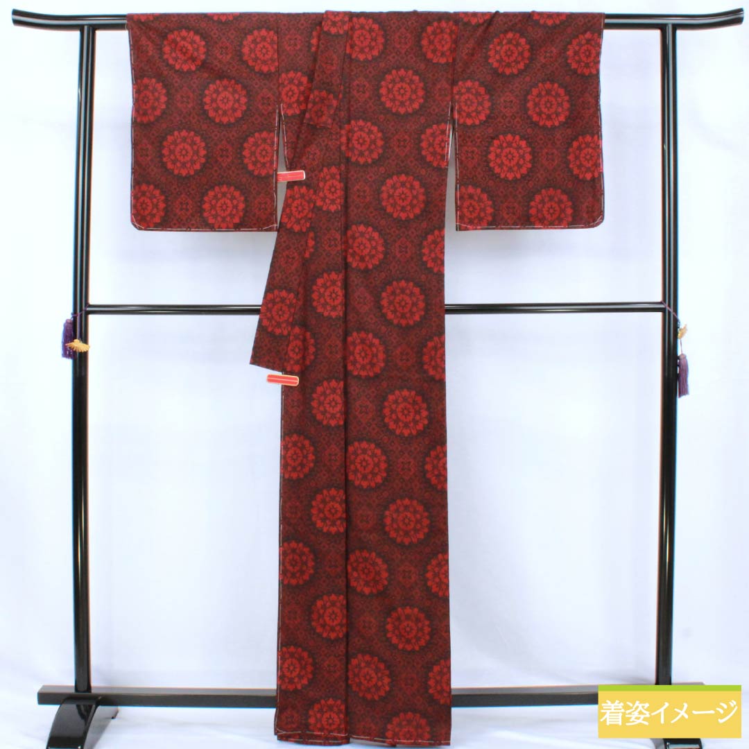 Tsumugi Silk S Rank Length 163cm (4ft 4in) Sleeve-to-sleeve 66cm (2ft 2in) Shoenji-iro (Dark reddish-brown) Murayama Oshima Pattern With basting threads Lined Red 1116004792412
