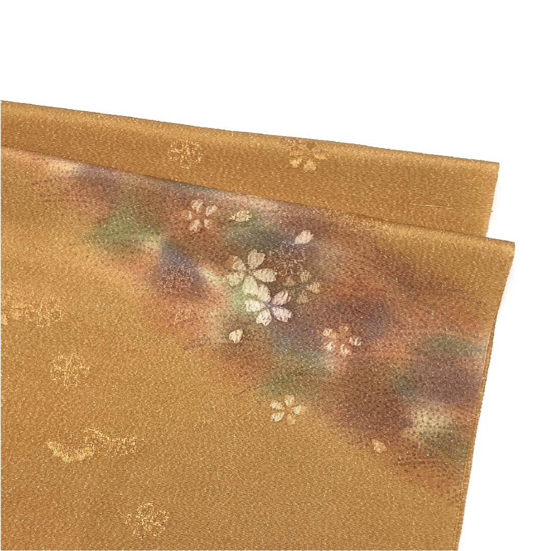 Obiage, pure silk, formal, Enshu brown, gold thread, cherry blossom, floral pattern, length 172cm, width 30cm, S rank, brown, 1136000422914