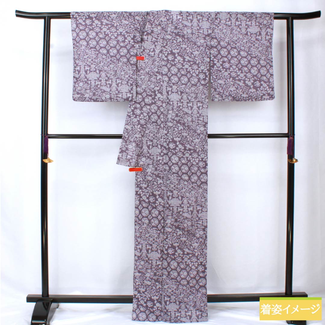 Summer kimono, polyester, small pattern, length 165.5cm, sleeve length 64.5cm, poppy purple, split, chintz pattern, washable kimono, gauze, S rank, purple, 1132002152520