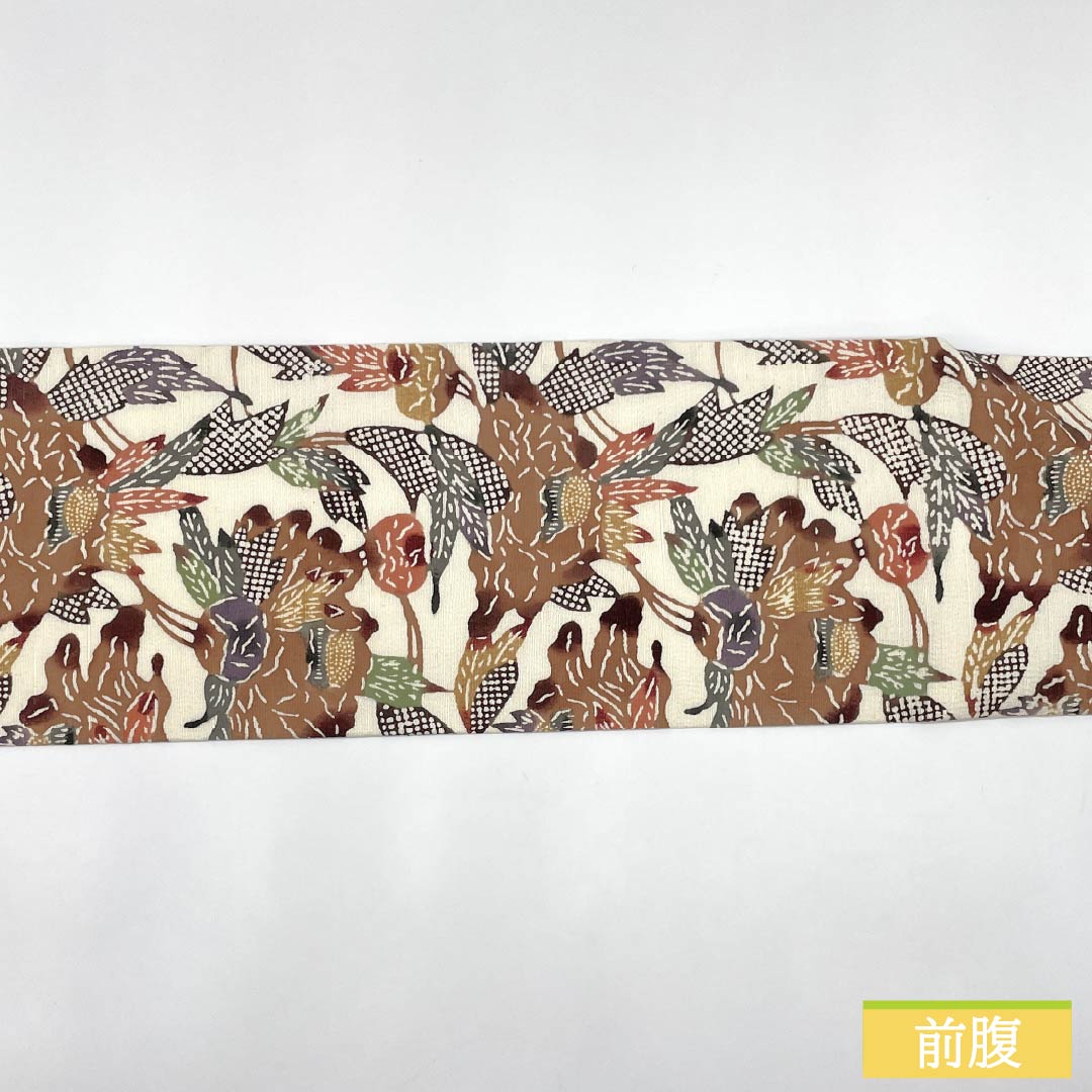 Nagoya Obi, Pure Silk, Grade B, Off-White, Bingata-style Stencil Dyeing, Abstract Floral Pattern, Length 348cm, Six-Ply, Casual, Cream-Tone, Product Number 1124009744315, Nagoya Style
