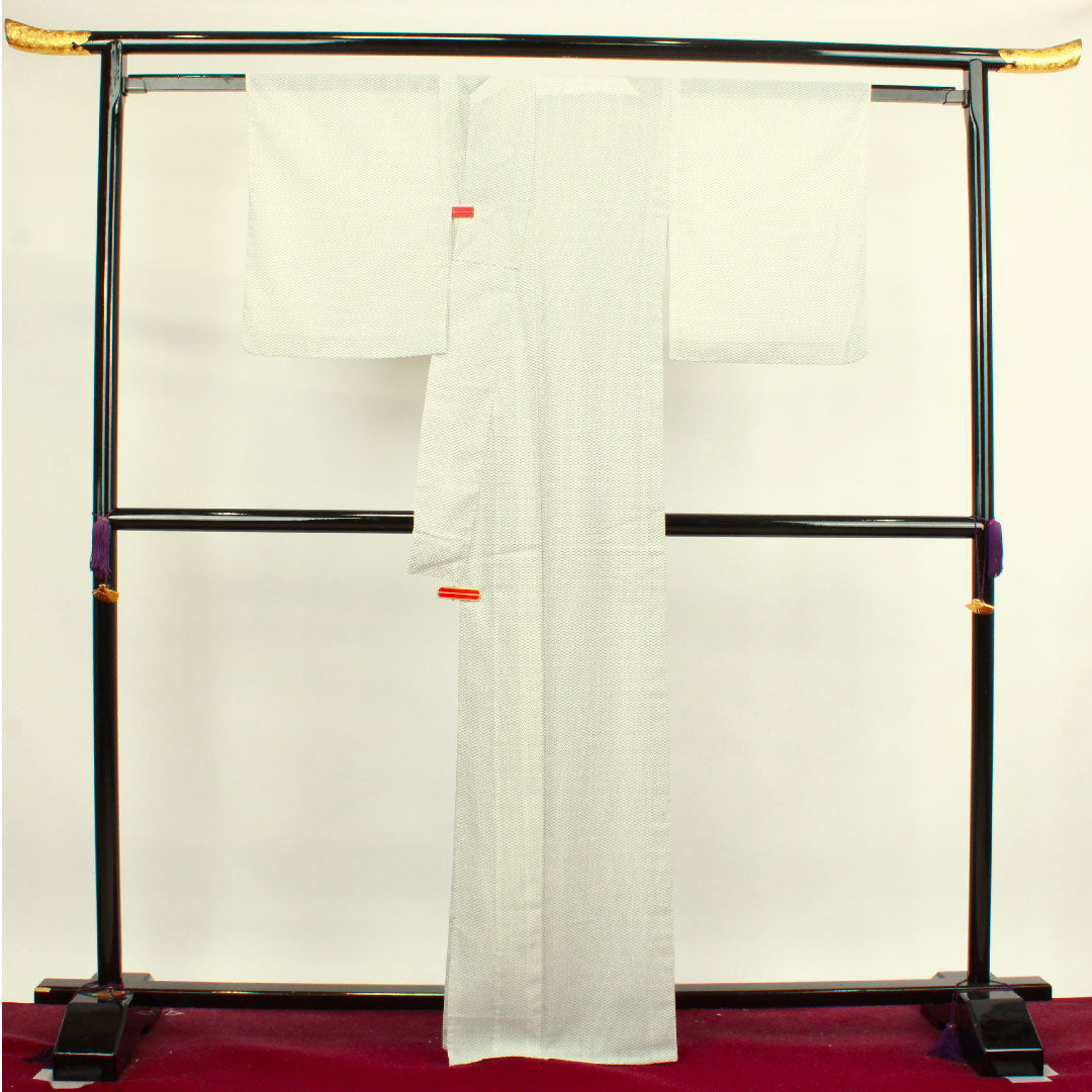 夏物 ポリエステル 小紋 身丈166cm 裄丈66cm  幾何学模様 洗える着物  紗 Aランク 白系 1132000763511