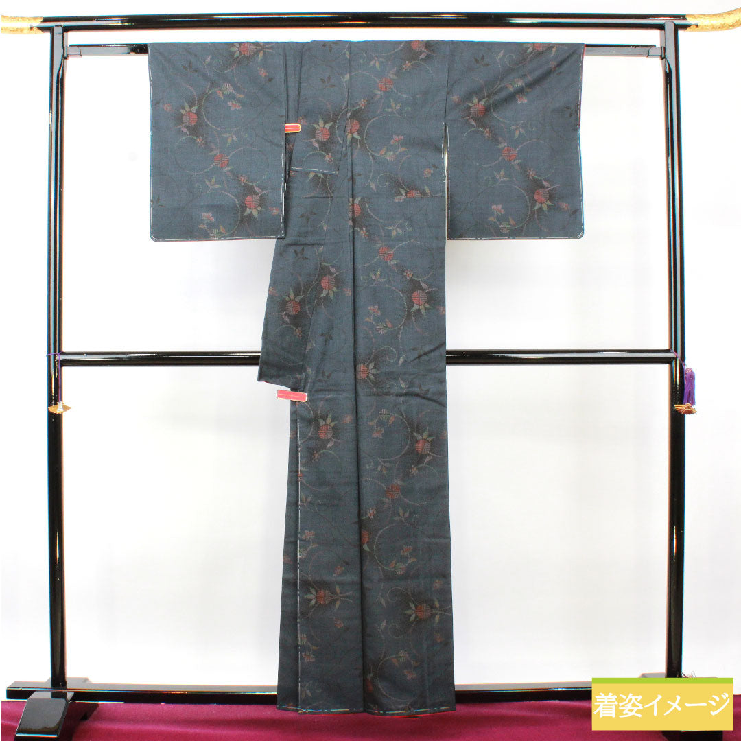 Silk pongee, Length 159.5cm, Sleeve length 64.5cm, Oshima pongee, 7 marks, Matsu, with basting thread, S rank, lined, navy blue, 1116003612318