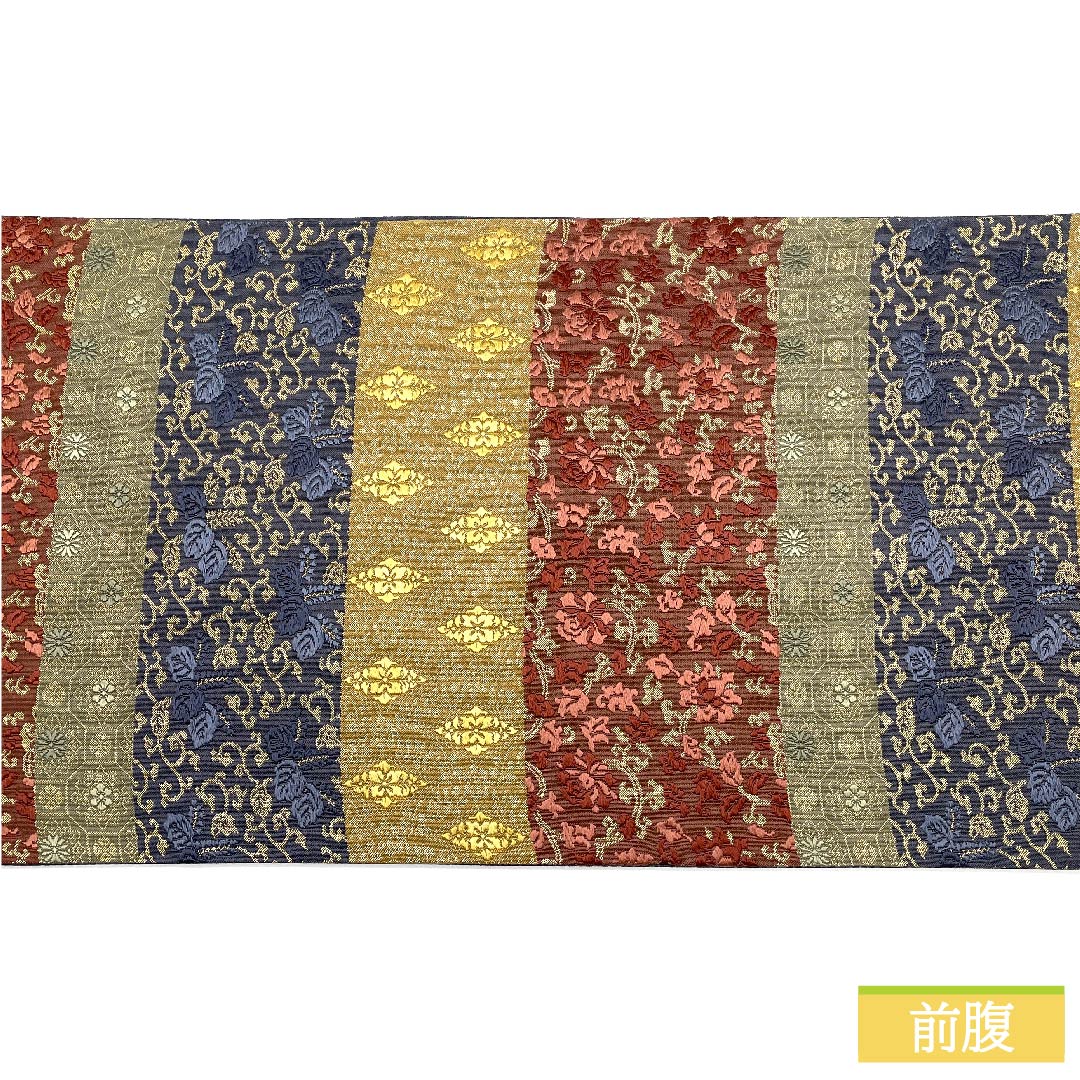 Fukuro Obi, pure silk, urairo (back color), horizontal stripes, floral arabesque, paulownia, obi length 432cm, S rank, six-pass, formal, gradation style, 1123011842399