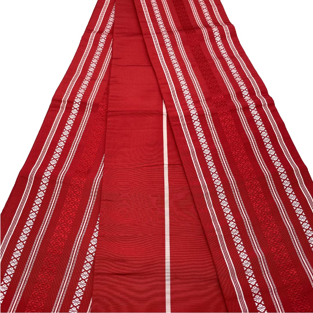 Half-width obi, pure silk, crimson red, Kenjo pattern, Hakata weave, obi length 356cm, red, S rank, 1125001662312