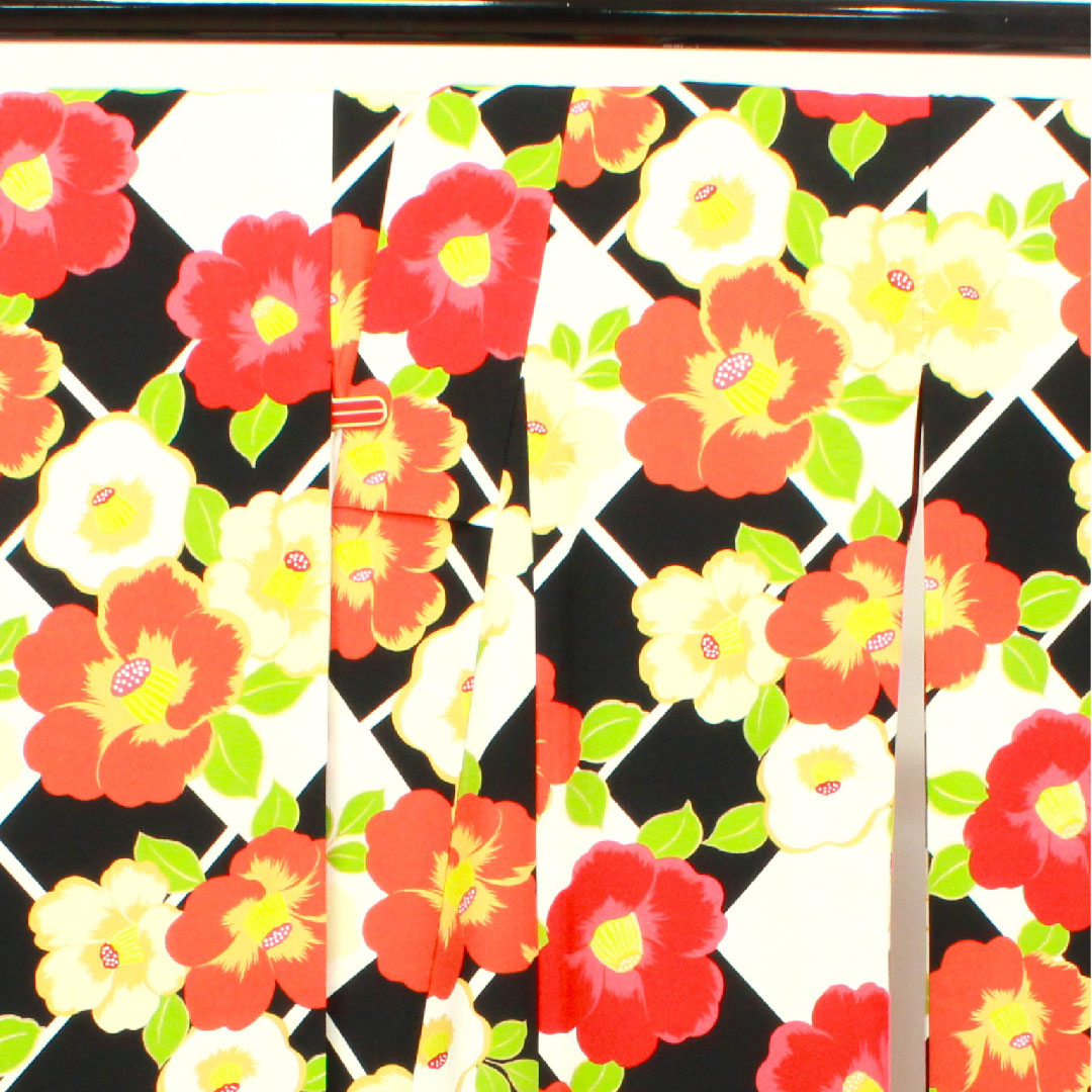 Long-sleeved kimono, length 168cm, sleeve length 68cm, lined, monotone, washable kimono, camellia, poly, S rank, black, 1113001392510