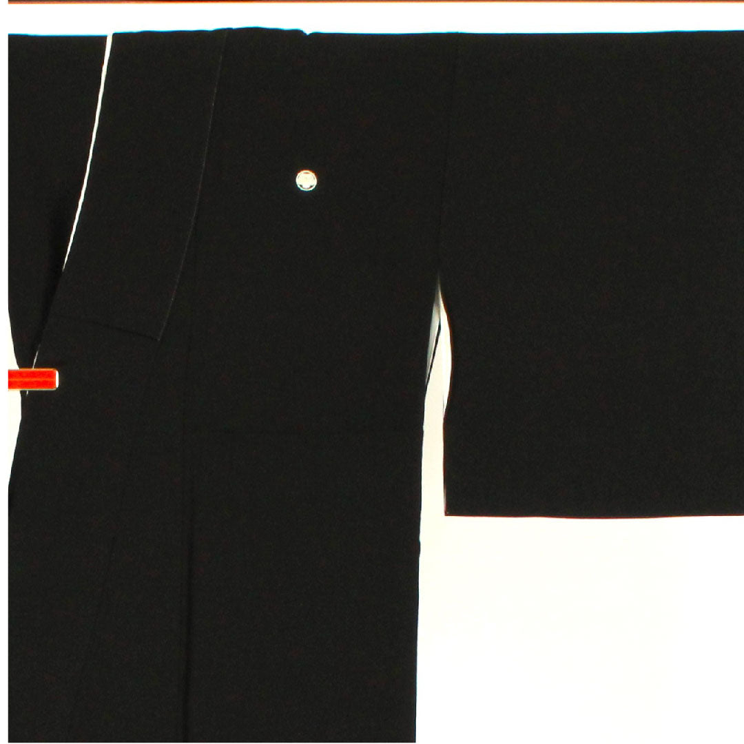 Black formal kimono, length 159.5cm, sleeve length 63.5cm, lined, Kaga Yuzen, Teranishi Kazuhiro, landscape pattern, circle with ivy, pure silk, A rank, five crests, black, 1111000333310