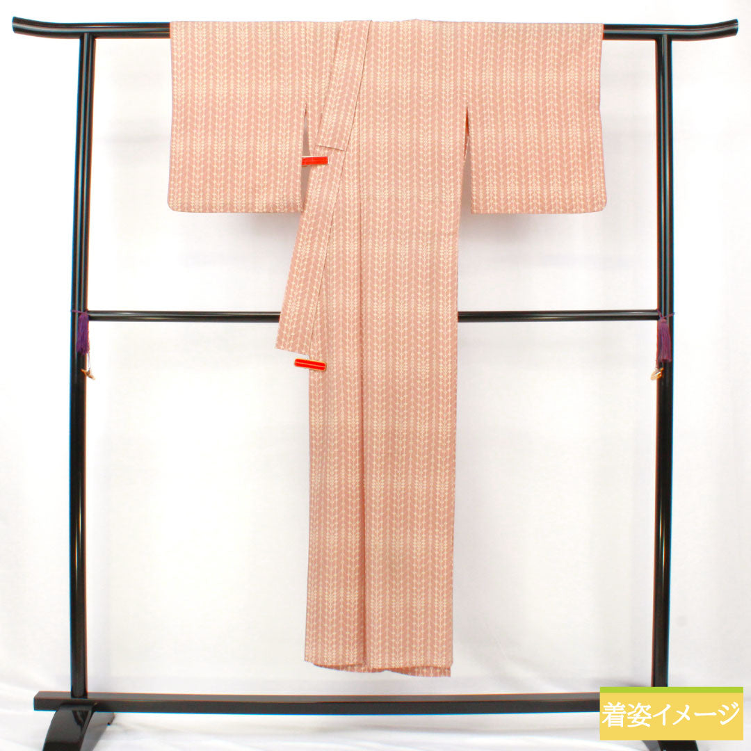 Komon (small pattern) kimono, pure silk, A rank, length 144.5cm, sleeve length 60.5cm, single layer, Saga-nezuiro (Saga-nezu-iro) color, geometric pattern, pink, product number 1115007623113