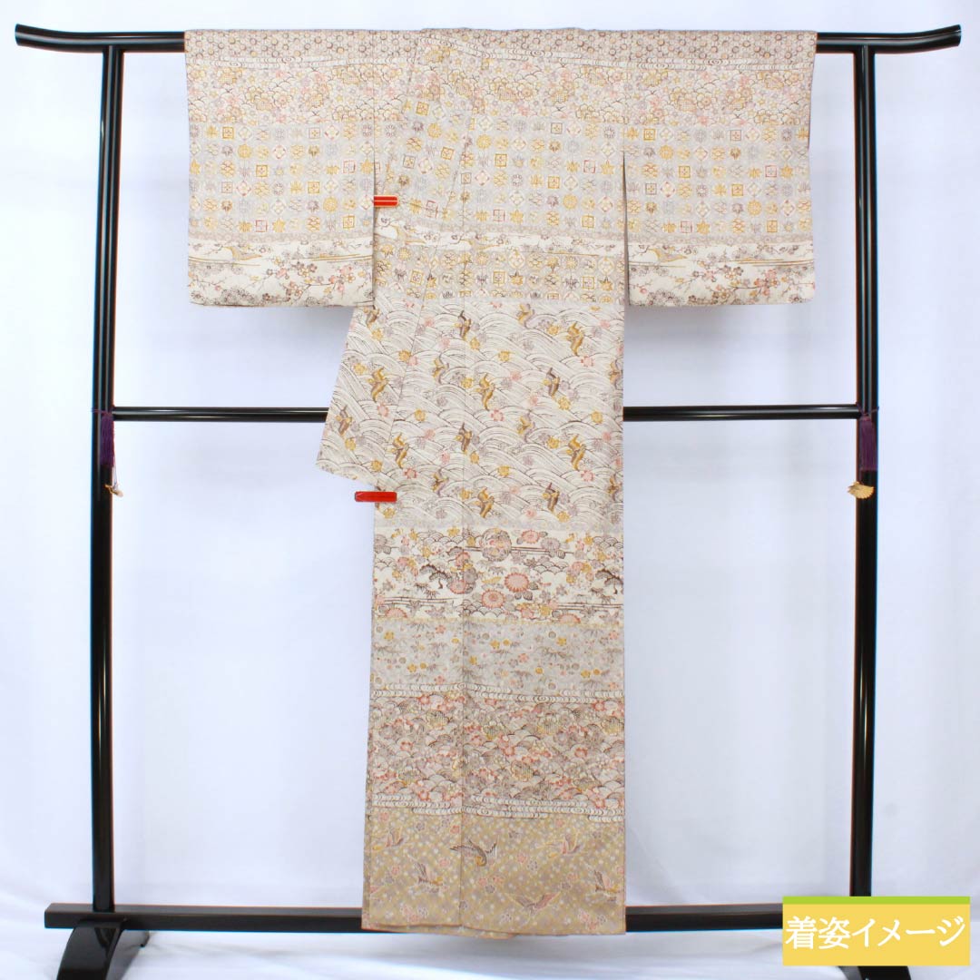 訪問着 正絹 Sランク 袷 身丈156cm 裄丈64.5cm 薄墨色（うすずみいろ） 絹鼠色（きぬねずいろ） 京紅型 花織 グレー系 1112006602322
