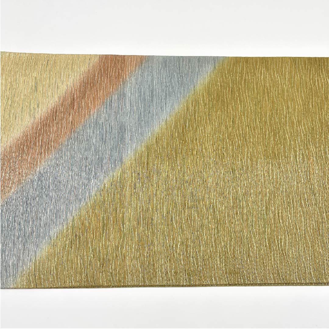 Fukuro Obi (Sash) Yellow Sea Pine Brown (Kimiru Chairo) Gold Dyed Obi Length 444cm Pure Silk A Rank Point Pattern Semi-Formal Green 1123005413319