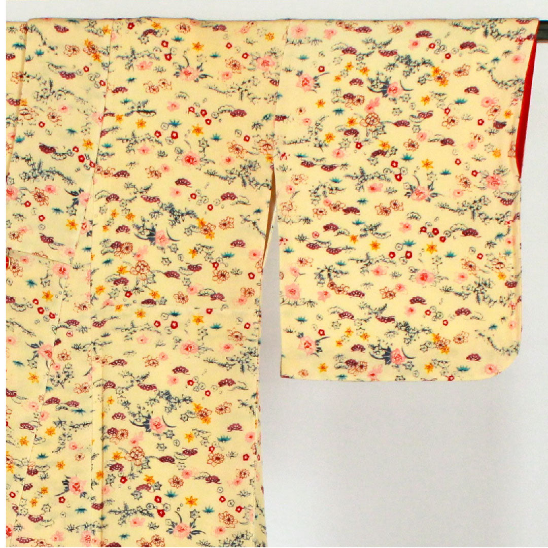 Komon, Length 162.5cm, Sleeve length 65.5cm, Lined, Pine, Bamboo, and Plum, Pure Silk, S Rank, Cream, 1115001182315