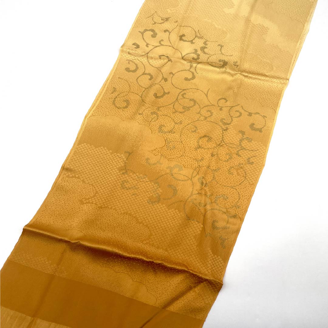 (Like new) S-Rank Pure Silk Obijime and Obiage Set, Light Yellow and Corn Color, Arabesque and Cloud Pattern, Length: Approx. 160cm, Width: Approx. 1.5cm, Semi-Formal, Yellow, Item Number: 1141000192323