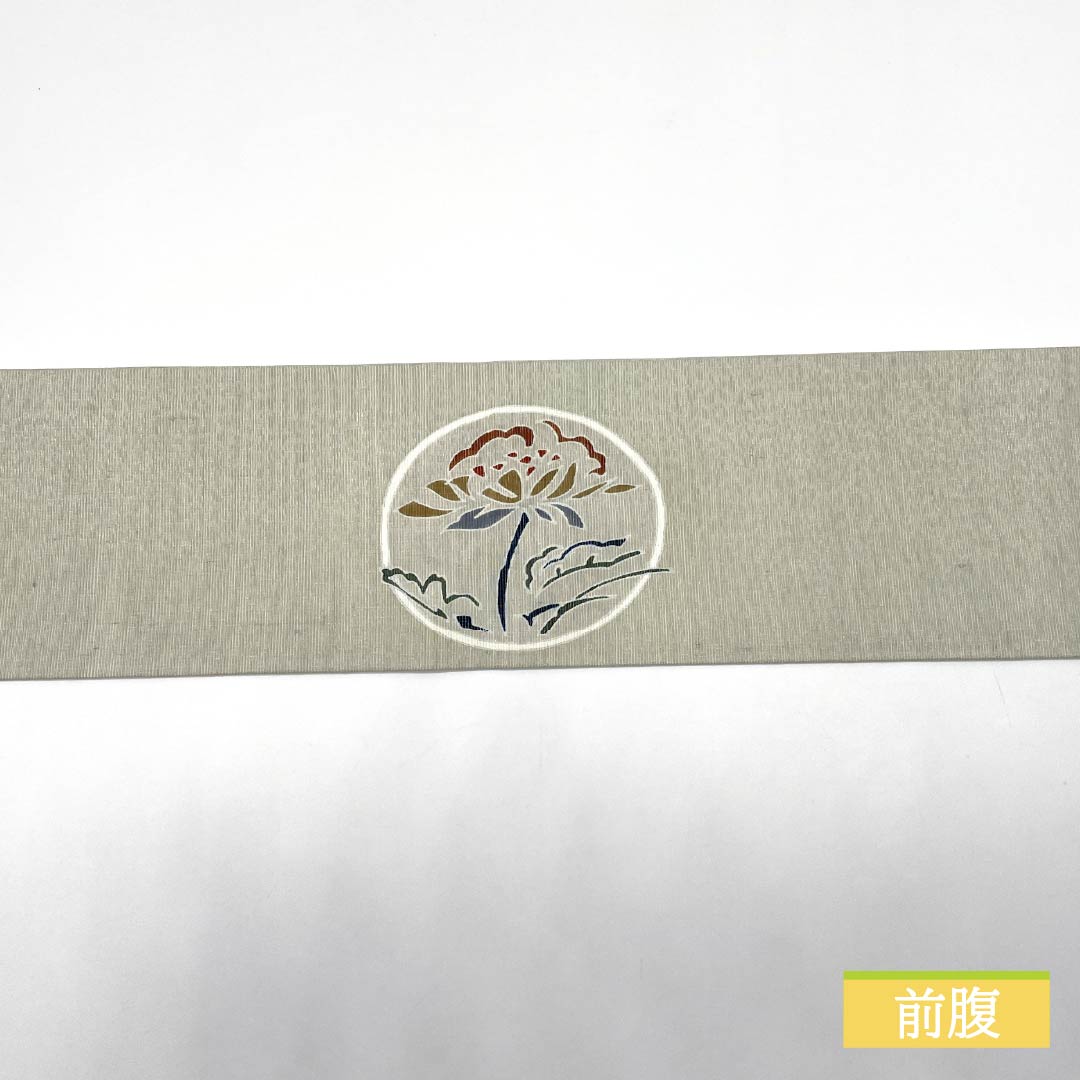 Nagoya Obi Silk Gray Dyed Obi Circle with Flowers Obi Length 369cm Pure Silk S Rank Pointed Pattern Semi-Formal Gray 1124007102322 Nagoya Made
