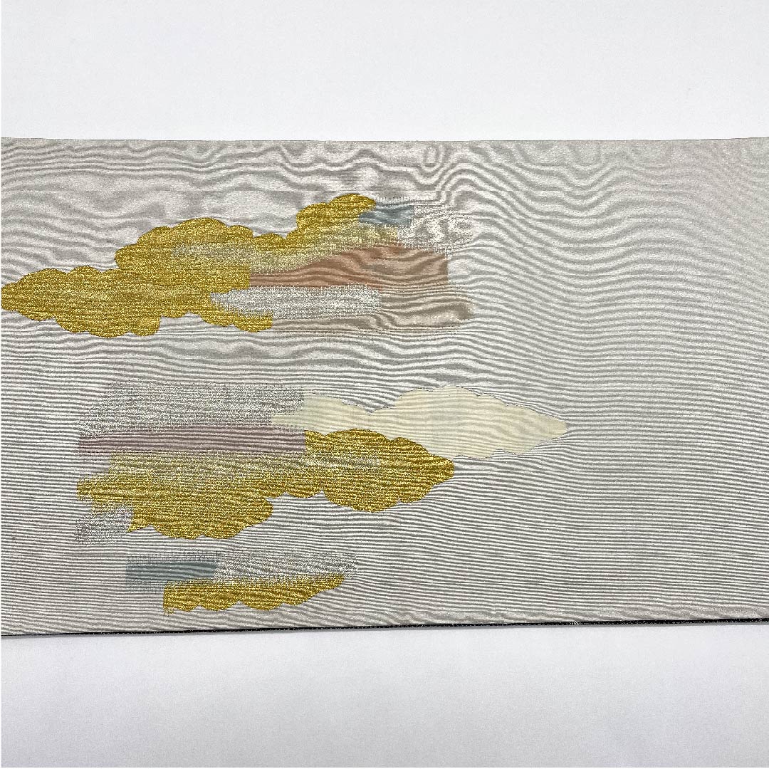 【未仕立】袋帯 正絹 Sランク 銀白色色（ぎんはくしょくいろ） リバーシブル 雲取り 水玉  帯丈450cm ポイント柄 フォーマル 白系 1123005812411