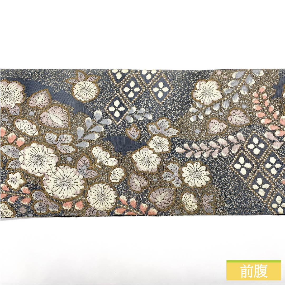 袋帯 正絹 裏色（うらいろ） 辻ヶ花 花菱 帯丈448cm Sランク 六通 セミフォーマル 青系 1123015042317