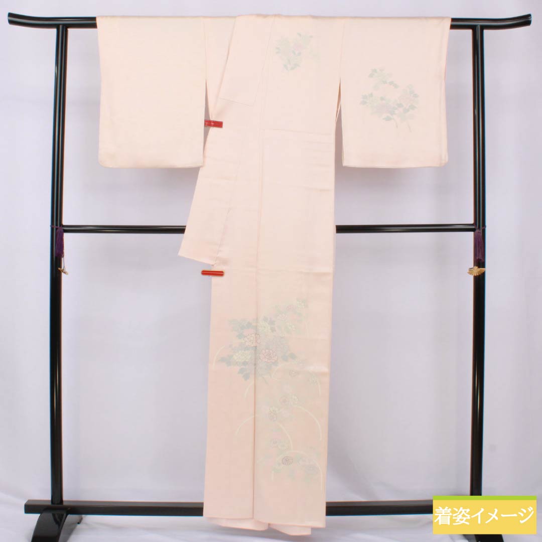 Visiting Kimono (Homongi) - Pure Silk, S-Rank, Lined, Length 158cm, Sleeve Length 63cm, Otomeiro (Girl's Color), Kyoto Yuzen Pattern, Floral Pattern, Layered Collar, Pink, Product Number: 1112006532313