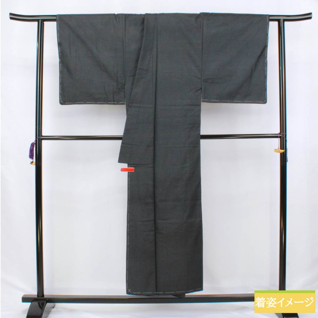 Men's Pure Silk A-Rank Oshima Tsumugi Geometric Pattern Ensemble, Length 151cm, Sleeve Length 71.5cm, Lined, Black, with Basting Threads, Product Number: 1119001293510