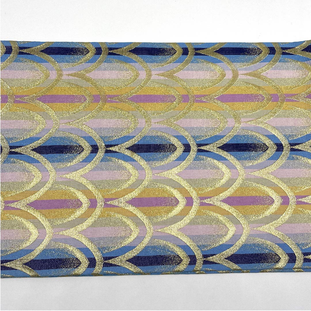 Nagoya obi, gradation, stripes, Seigaiha pattern, obi length 362cm, pure silk, A rank, full length, semi-formal, gradation, 1124003213399, open tailoring