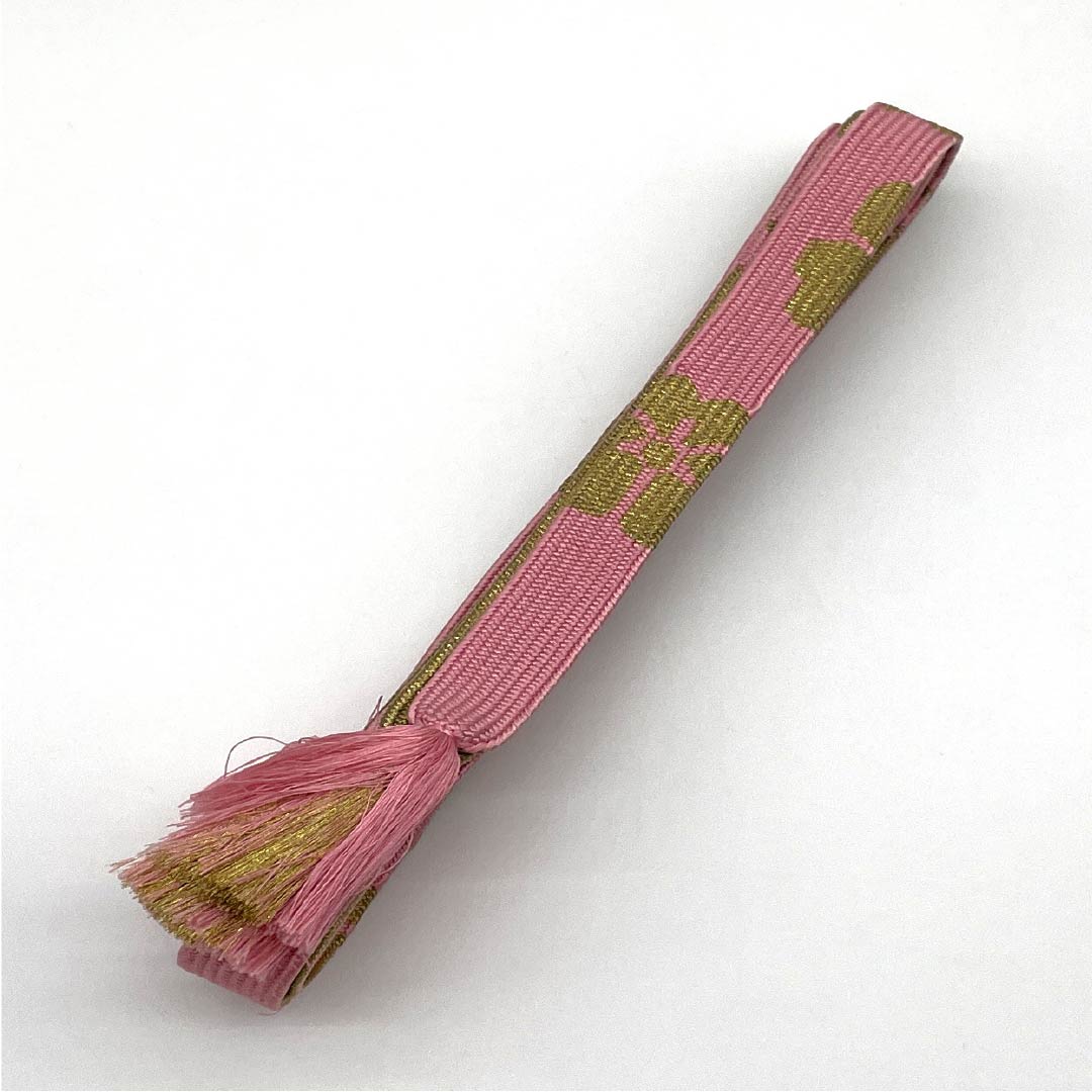 S-Rank Silk Obijime (Sash Band) in Medium Crimson (Nakano Kurenai Iro) for Furisode Kimono (Furisode). Classic Floral Pattern. Approximately 162cm Long, 2cm Wide. Formal, Pink. Product Number: 1135004072313
