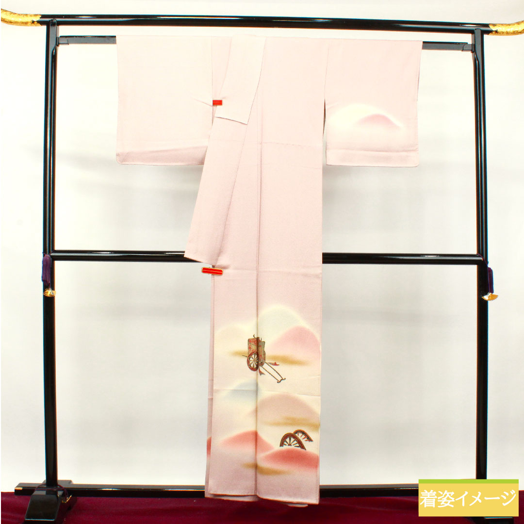 Homongi, pure silk, lined, length 155.5cm, sleeve length 62.5cm, grape color, artist's work, Kyo-Yuzen, Goshoguruma, Toyama shading, S rank, purple, 1112003402320