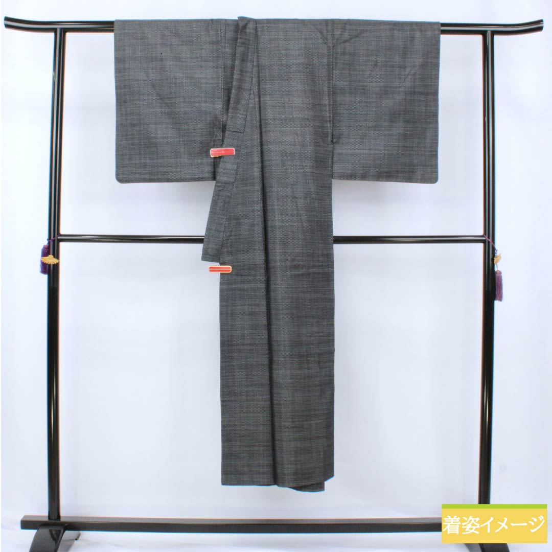 男物 正絹 Bランク 身丈140cm 裄丈65cm 青褐色（あおかちいろ） 横双絣 大島紬 アンサンブル 袷 紺系 1119001364418