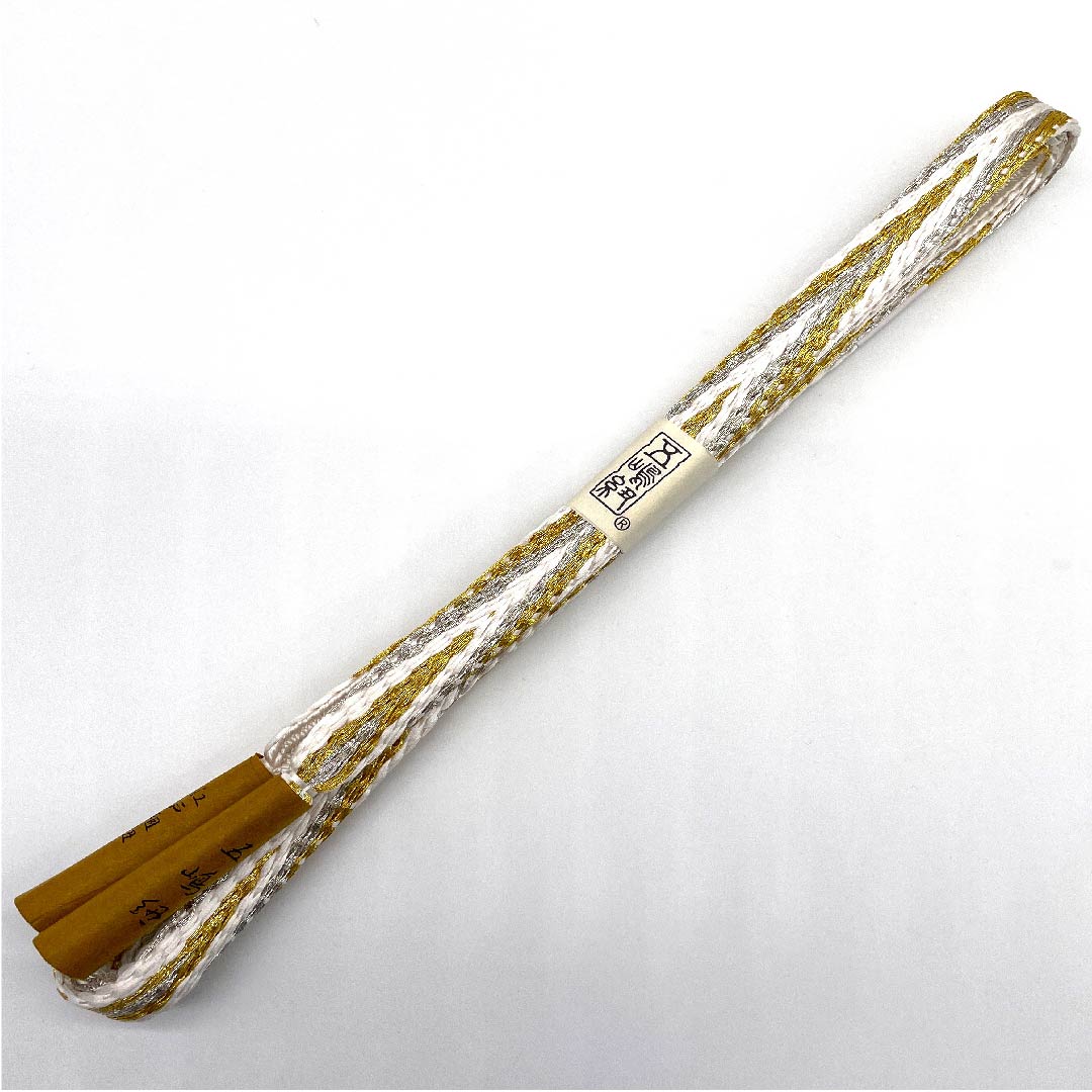 （新古品） 帯締め 正絹 四分紐 白色 五嶋紐 江戸組紐 金属糸使用 長さ約165cm 幅約1.5cm フォーマル Sランク 白系 1135000482311